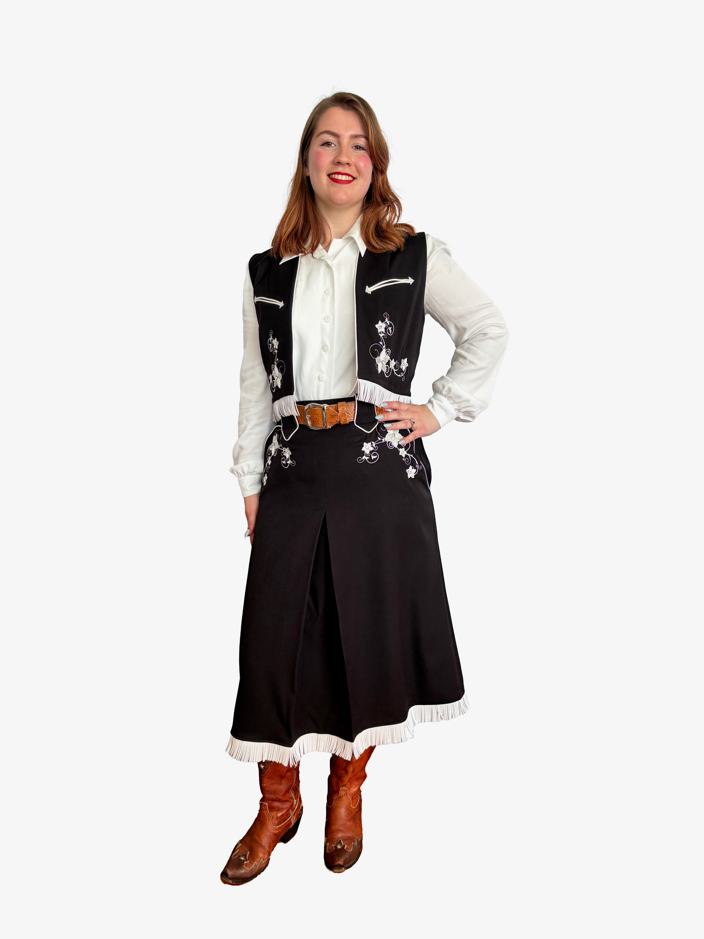 Lily-Mae 1940s Embroidered Western Skirt Black - Made to Order