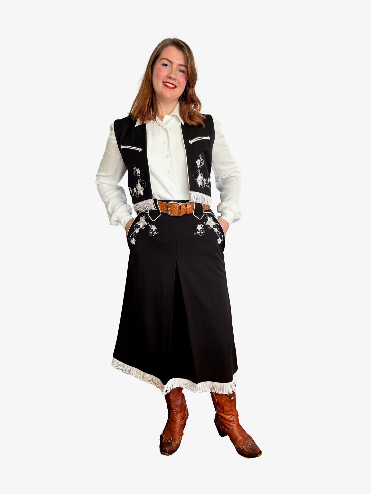 Lily-Mae 1940s Embroidered Western Skirt Black - Made to Order