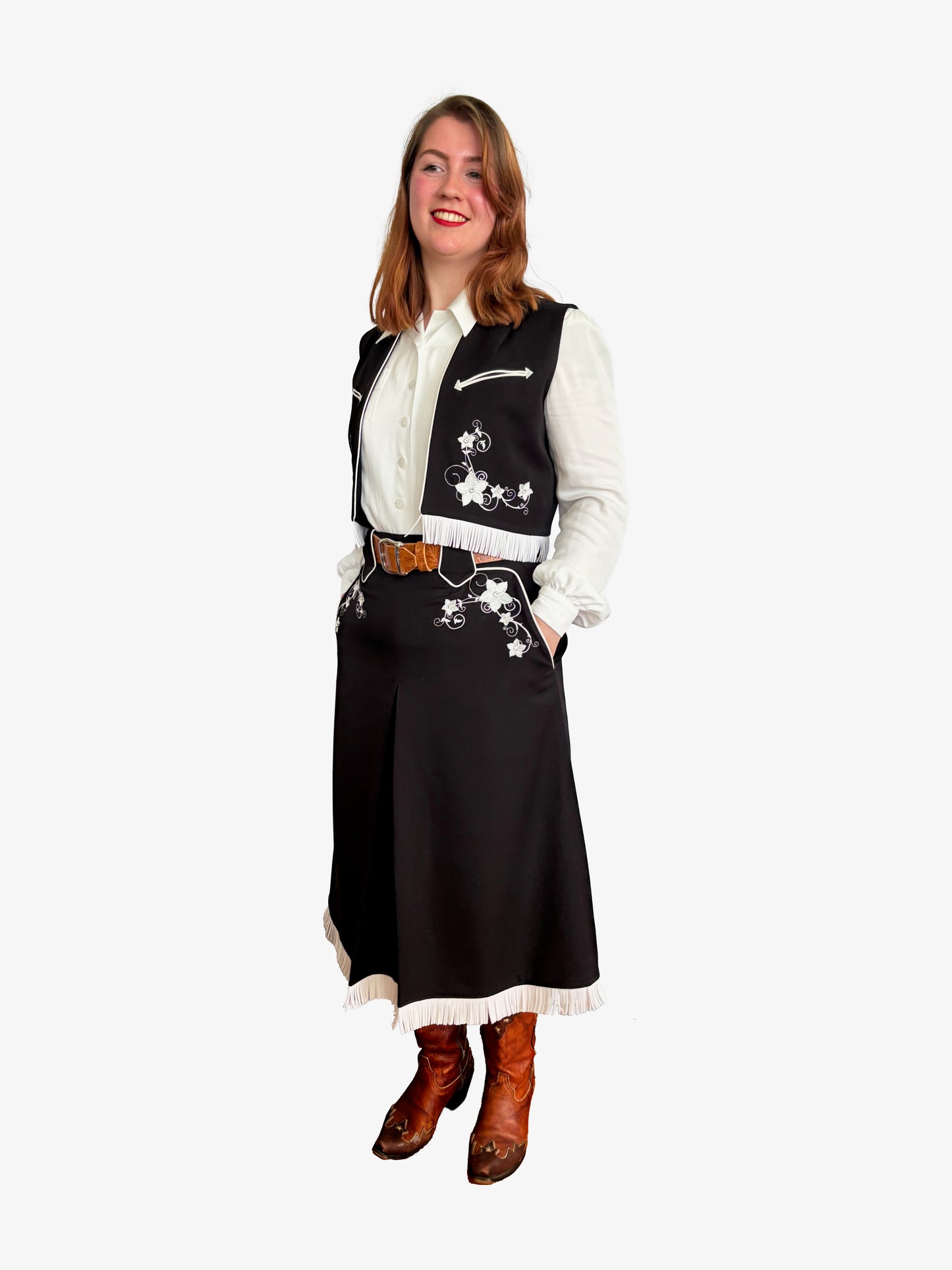 Lily-Mae 1940s Embroidered Western Skirt Black - Made to Order