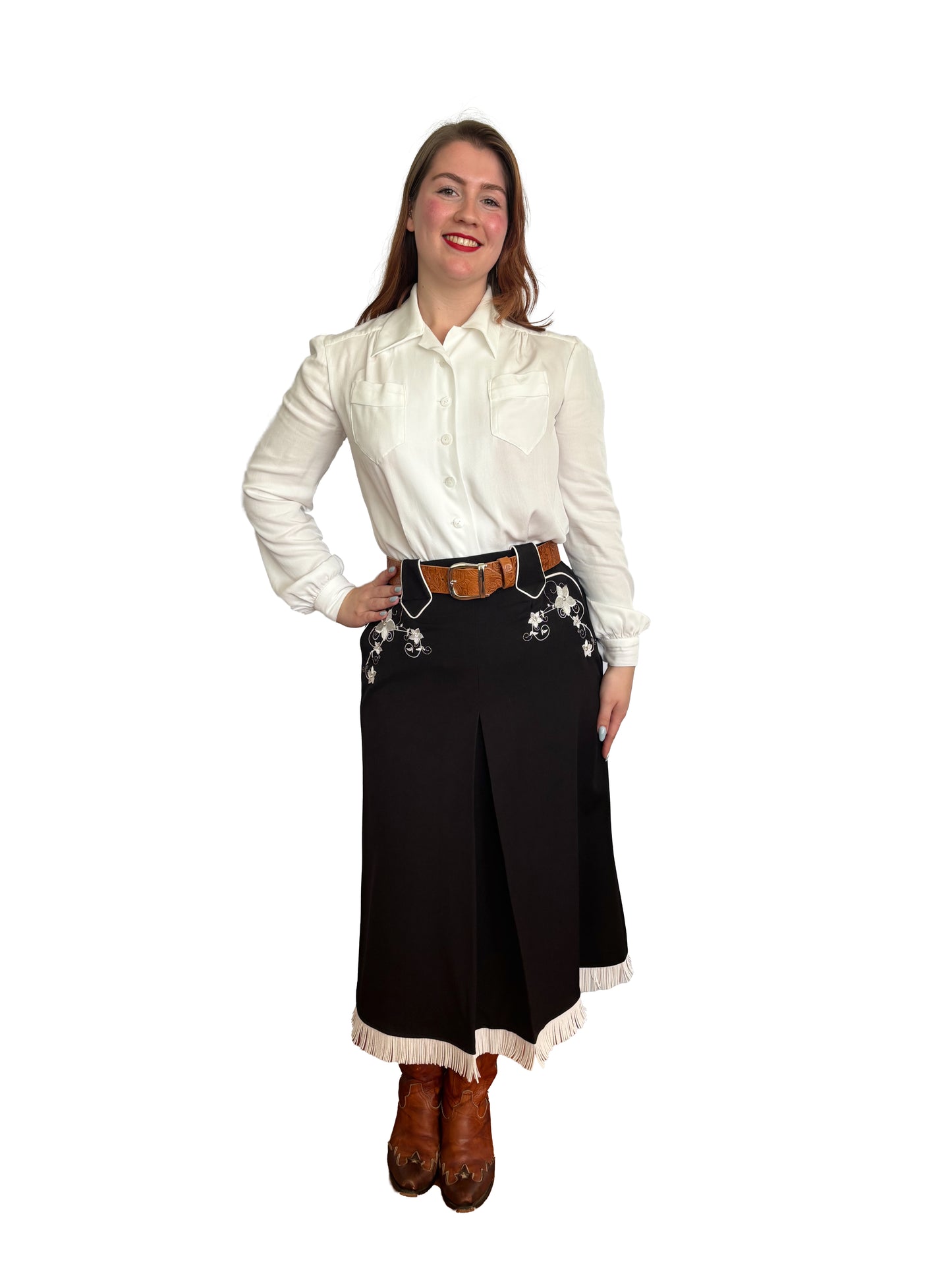 Lily-Mae 1940s Embroidered Western Skirt Black - Made to Order