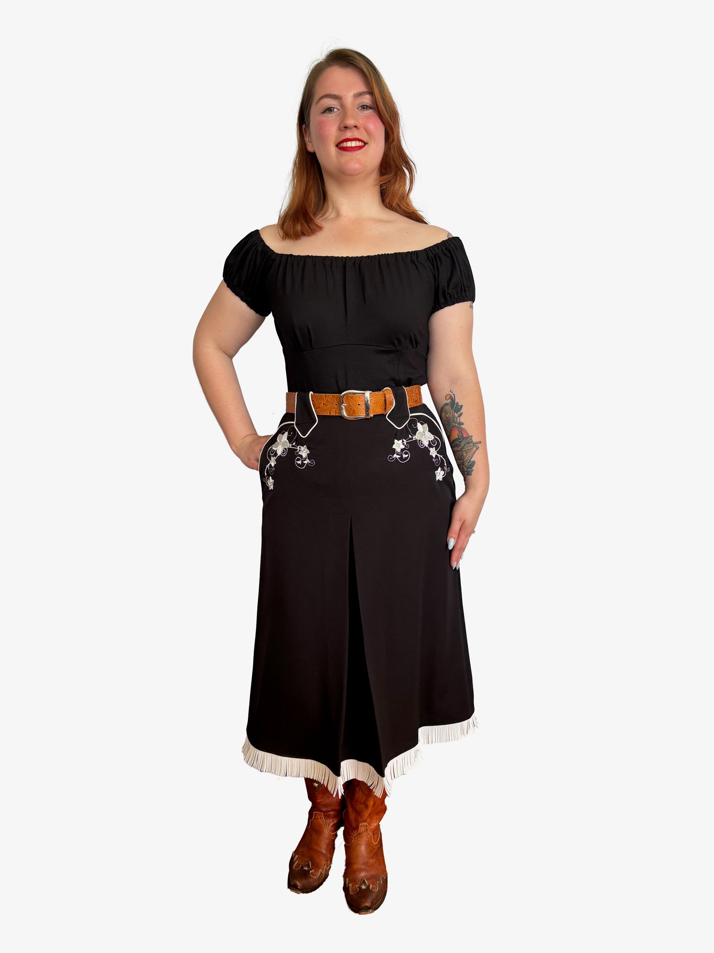 Lily-Mae 1940s Embroidered Western Skirt Black - Made to Order