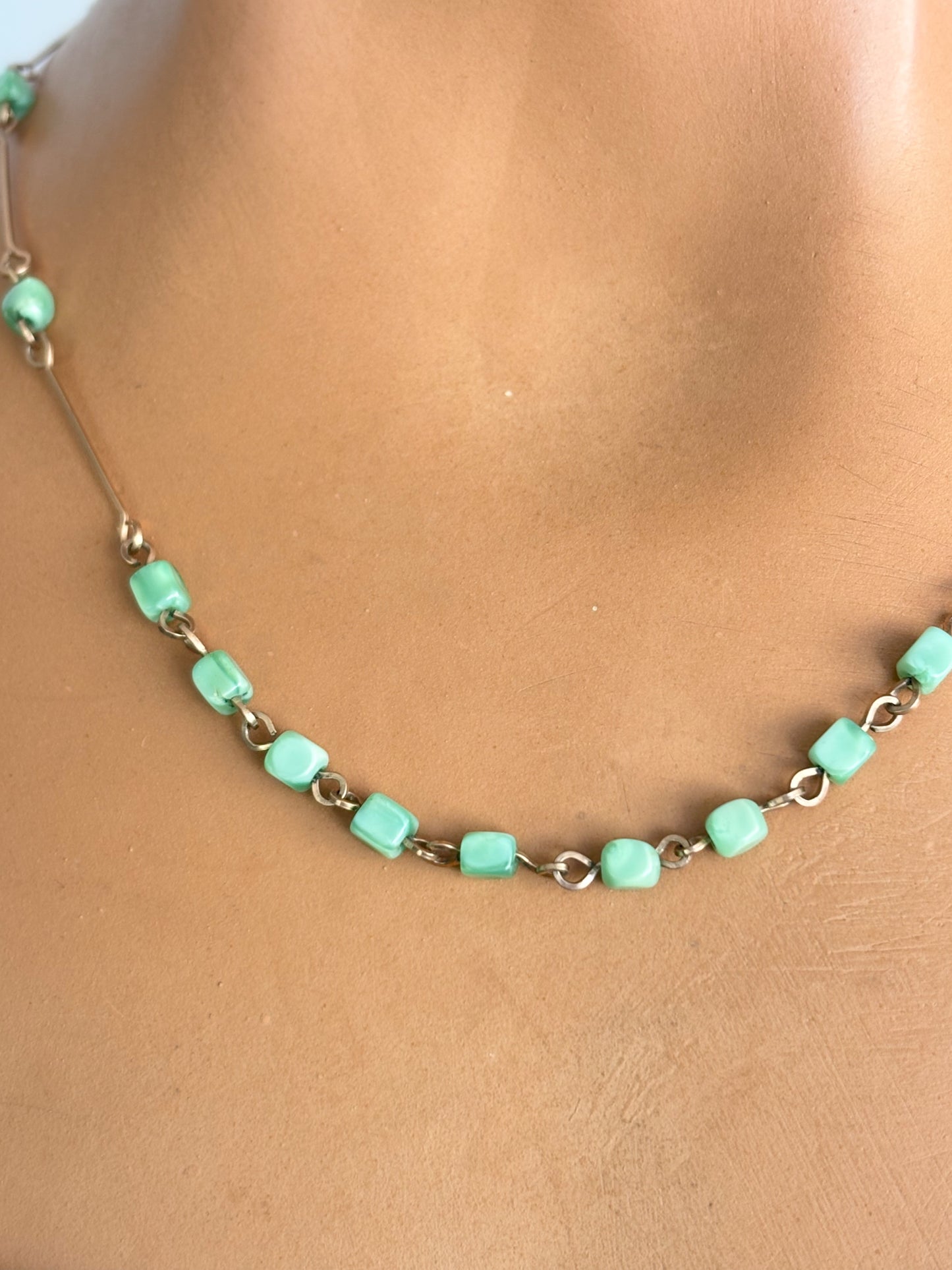 1920s/30s Art Deco Mint Green Glass Bead Necklace