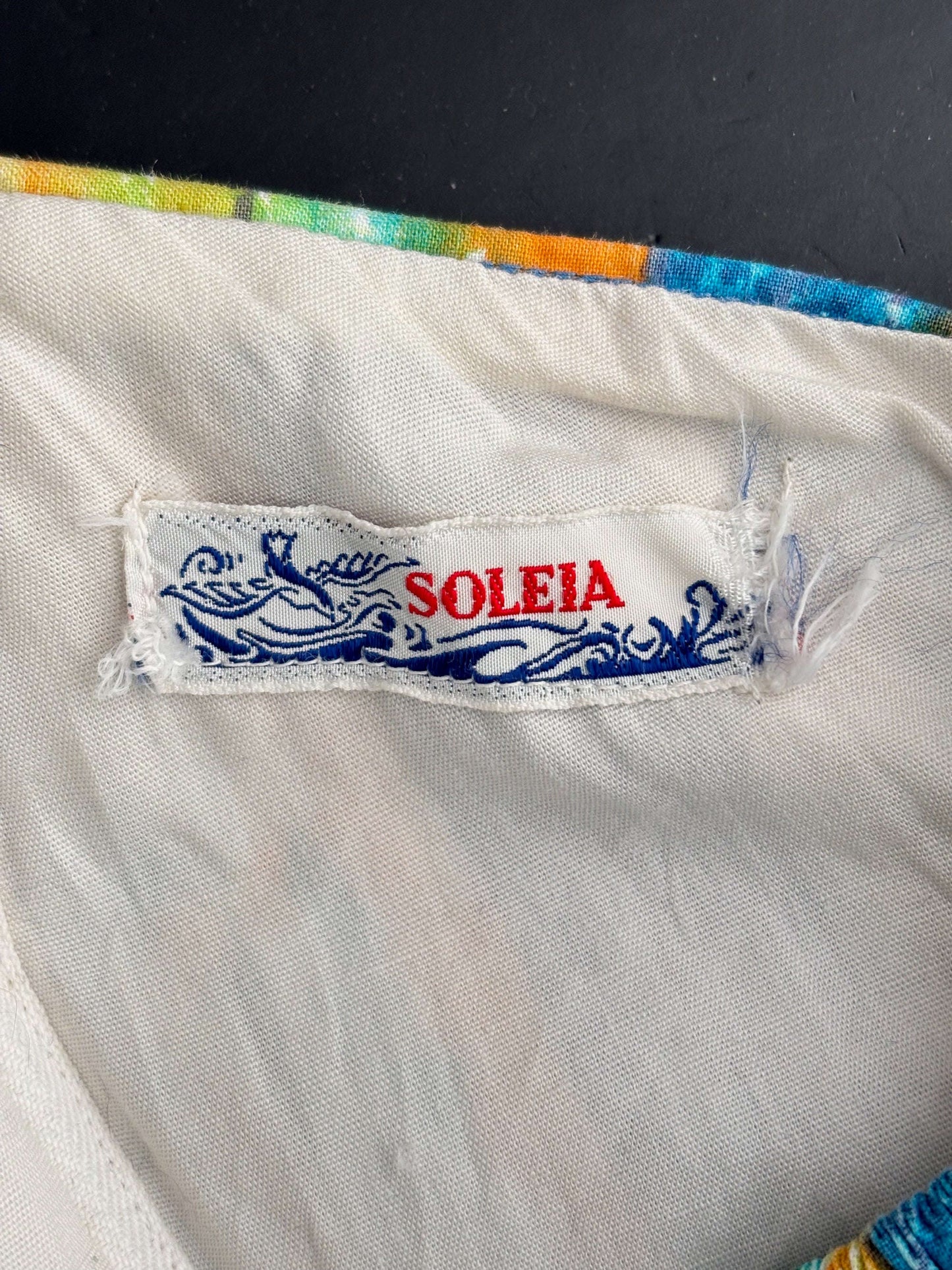 S | NOS 1960s Soleia Halter Swimsuit Cotton Print Puffed Shorts Lily Scarlet