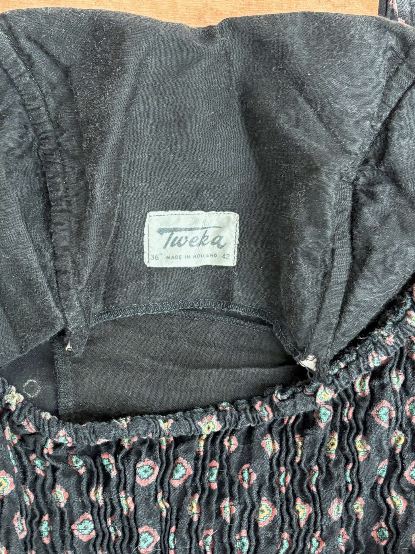 XS | 1960s Tweka Black Cotton Swimsuit Smocked Back Lily Scarlet