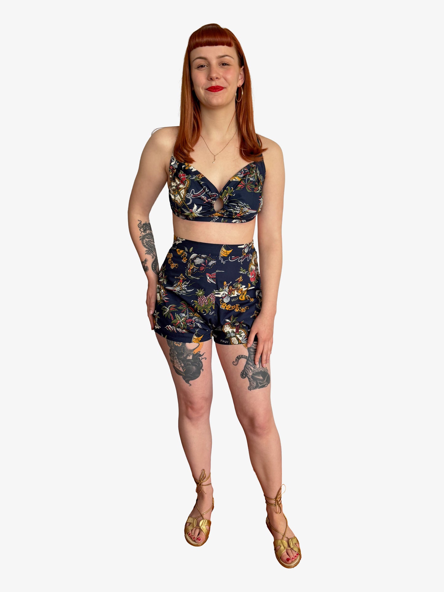 Alani Three piece 1940s Style Hawaiian Novelty Bathing Suit