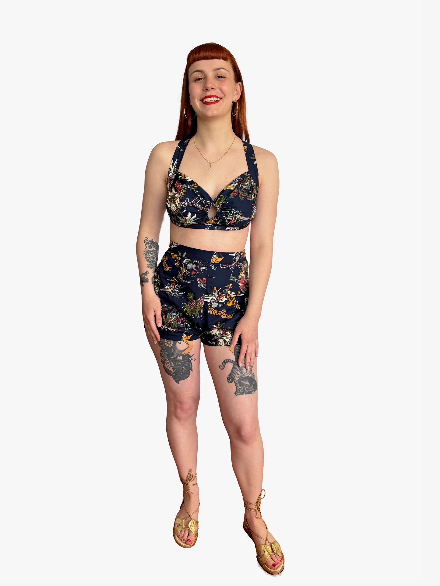 Alani Three piece 1940s Style Hawaiian Novelty Bathing Suit