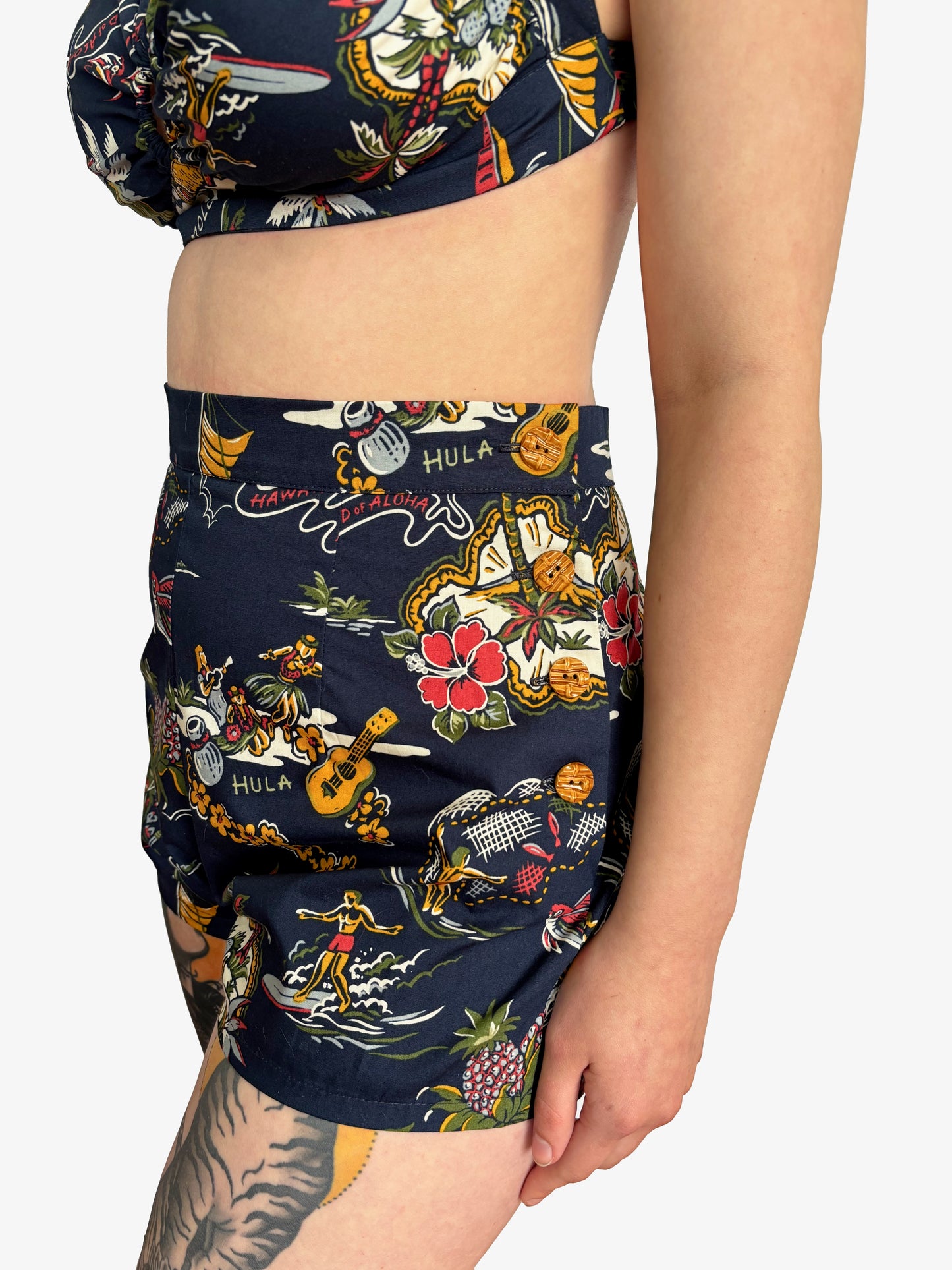 Alani Three piece 1940s Style Hawaiian Novelty Bathing Suit