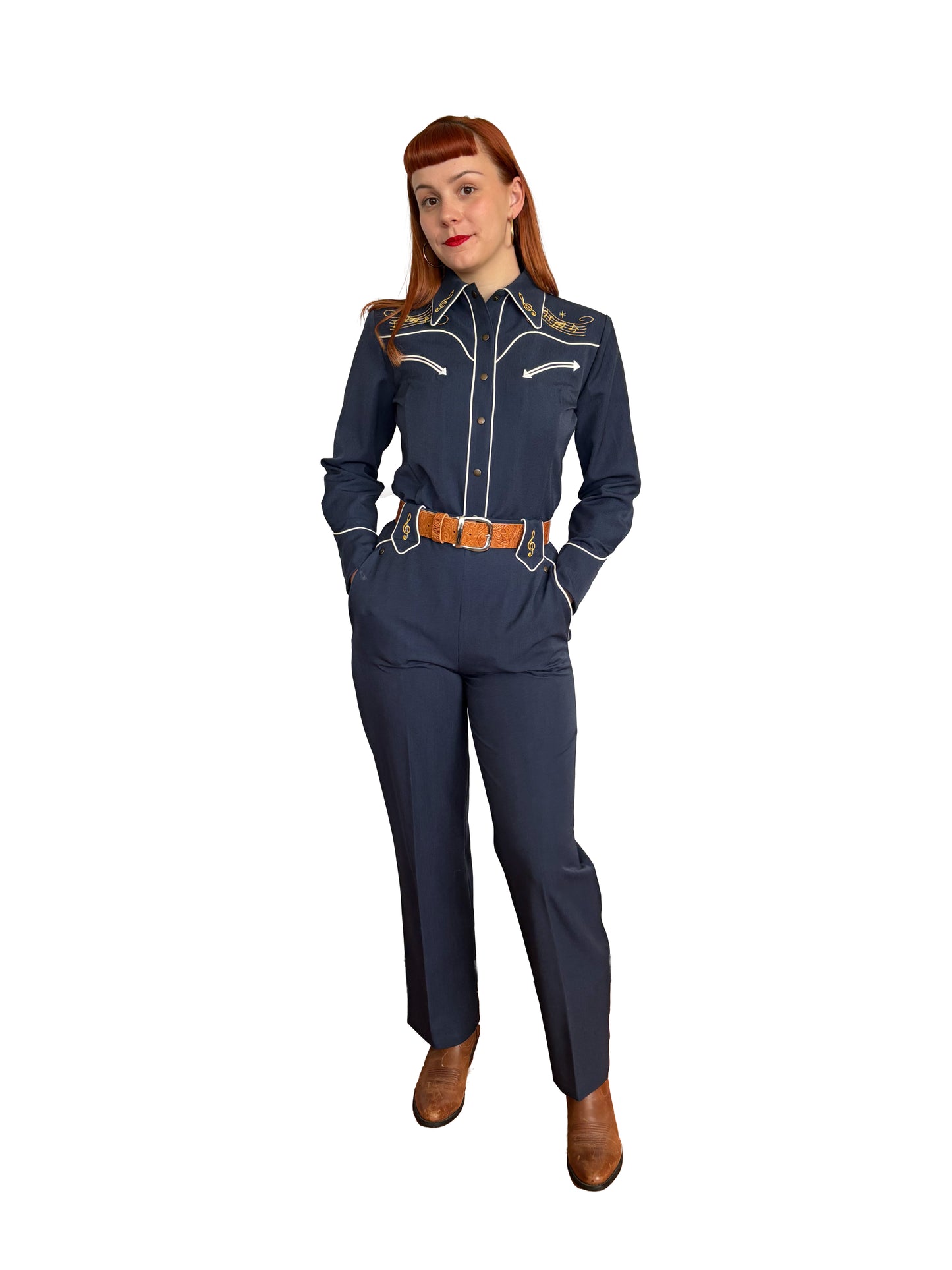 Lily-Mae 1940s Western Slacks Navy Blue - Made to Order