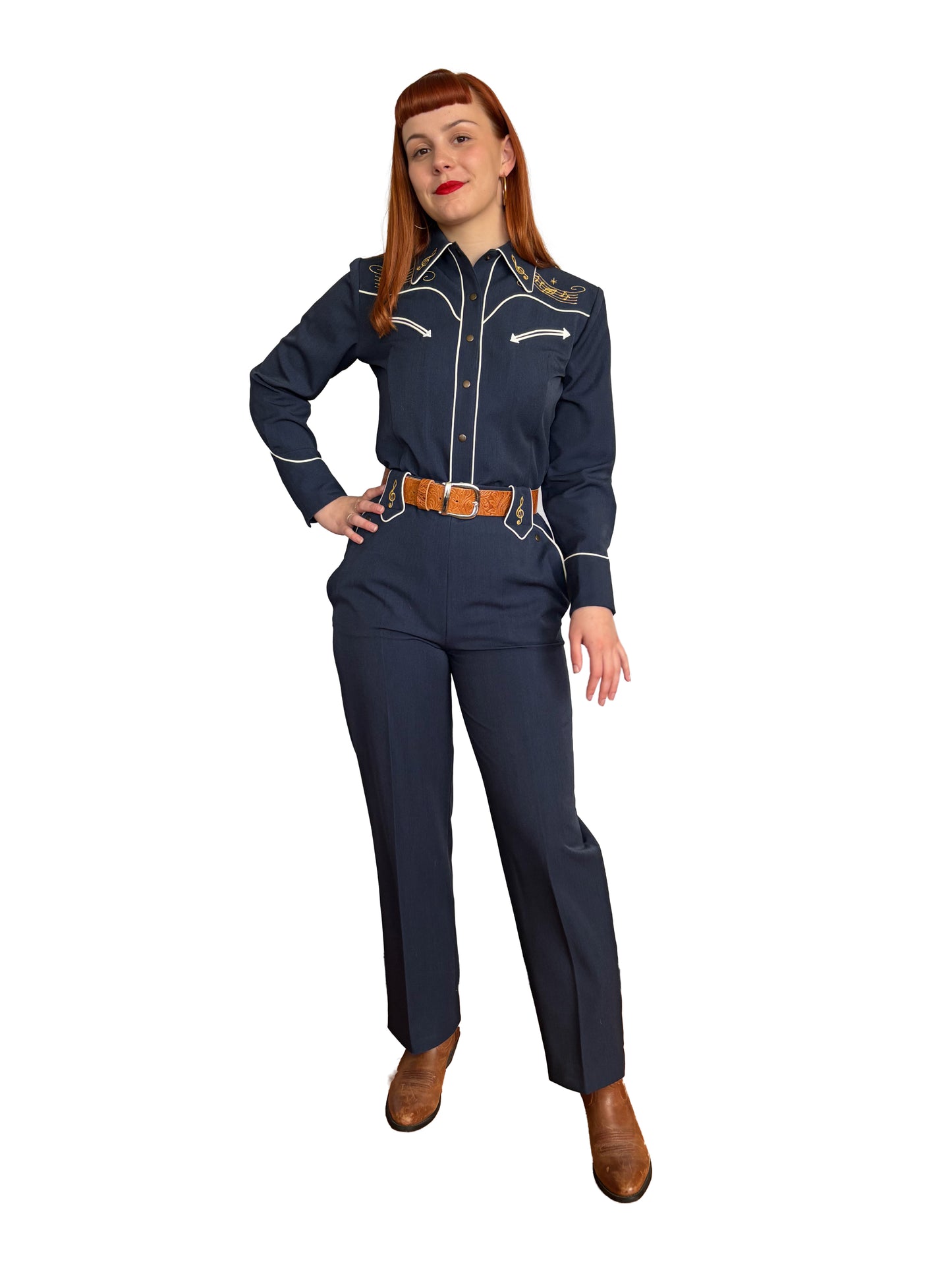 Lily-Mae 1940s Western Slacks Navy Blue - Made to Order