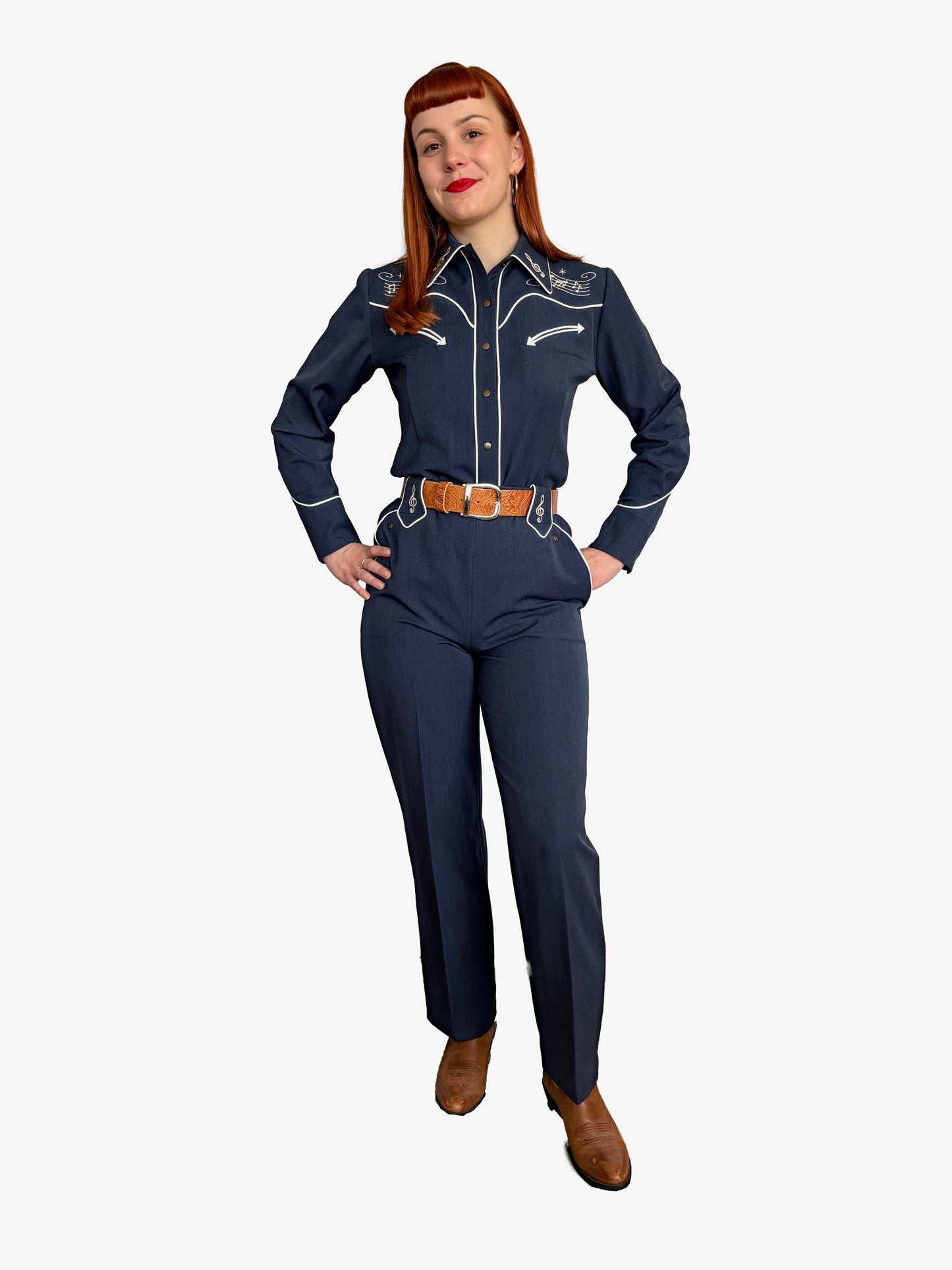 Lily-Mae 1940s Western Slacks Navy Blue - Made to Order