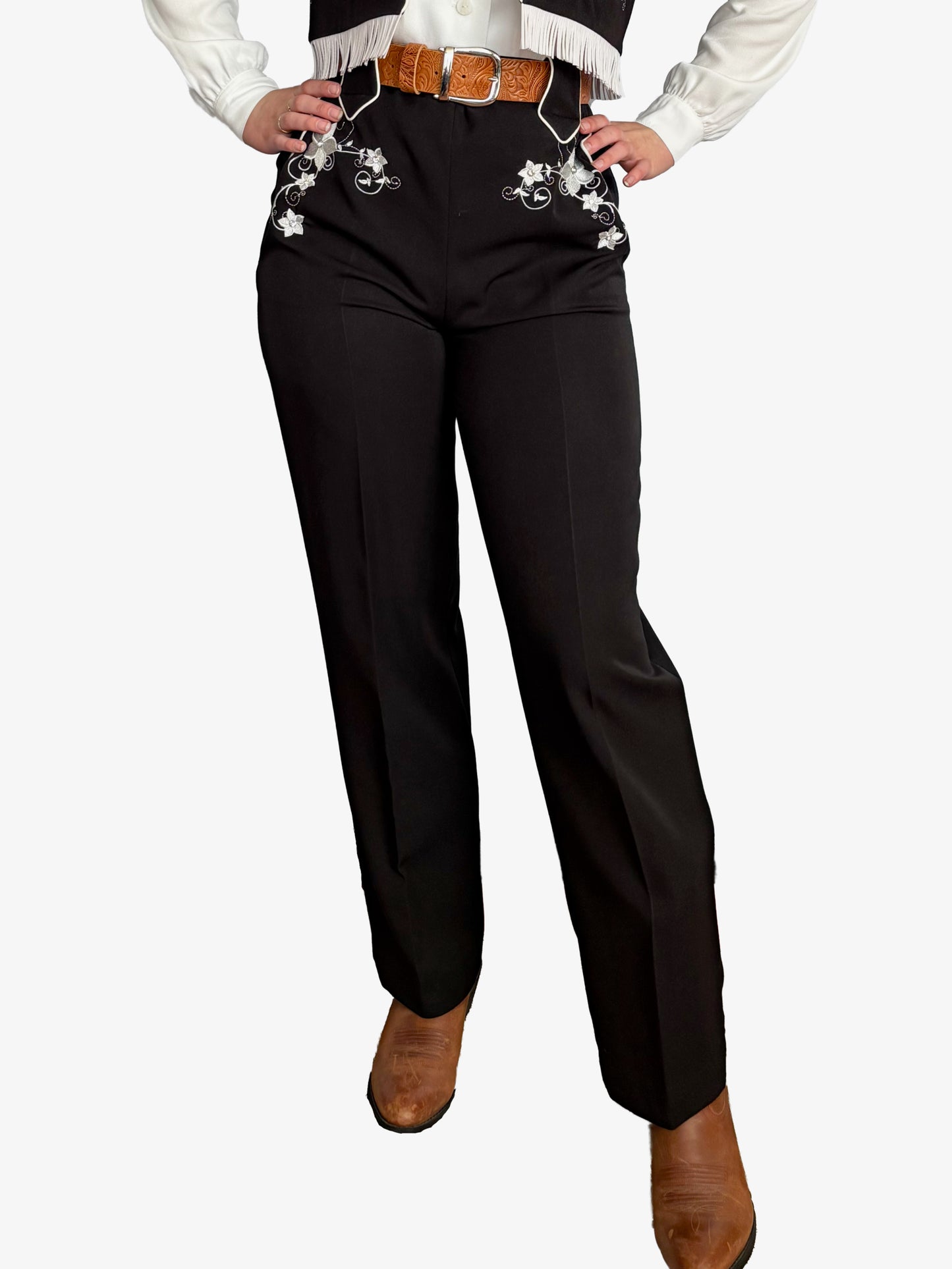 Lily-Mae Embroidered 1940s Western Slacks Black - Made to Order