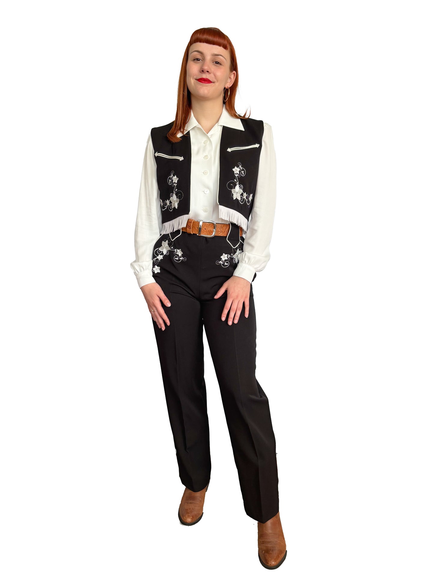 Lily-Mae Embroidered 1940s Western Slacks Black - Made to Order
