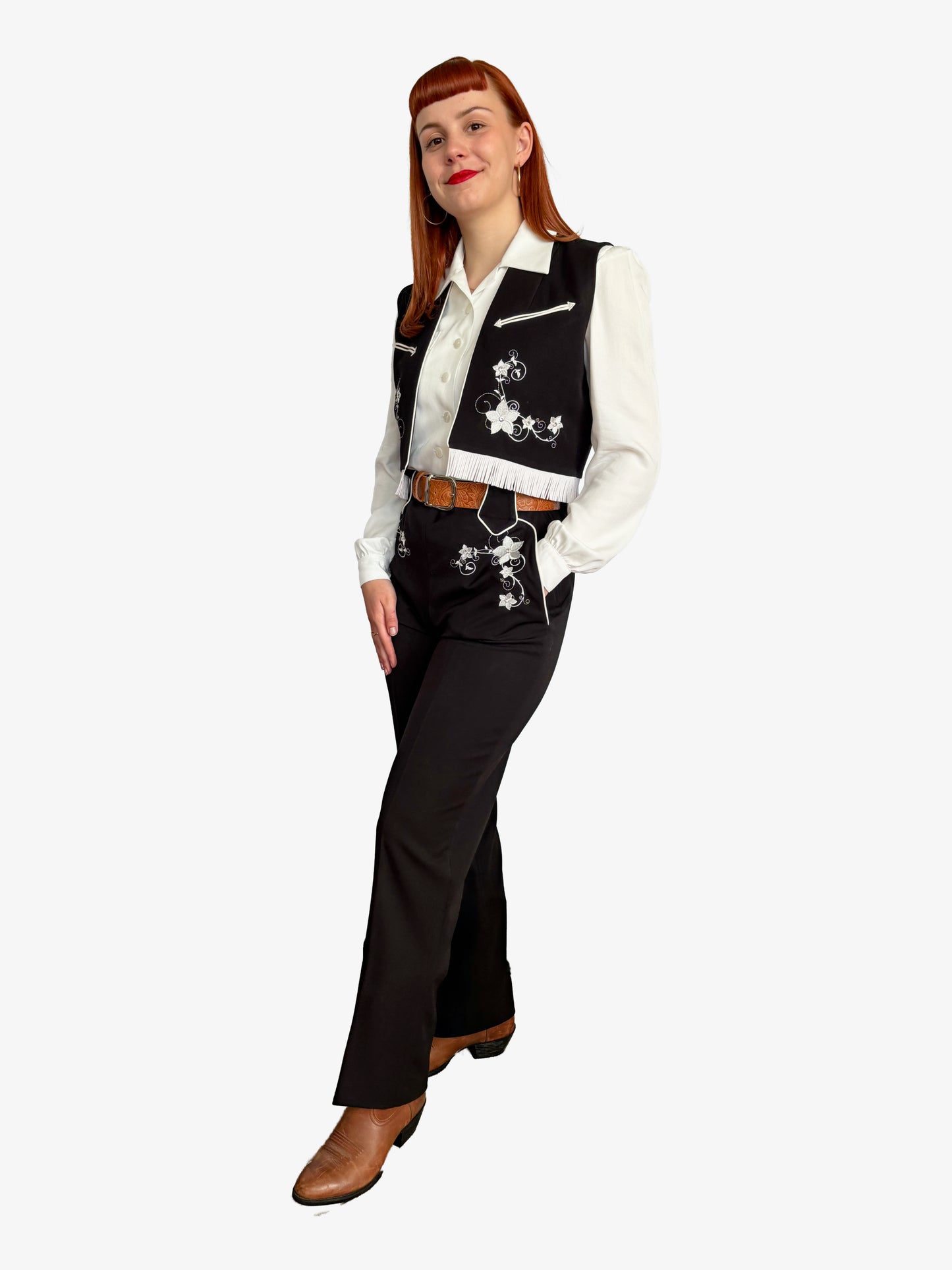 Lily-Mae Embroidered 1940s Western Slacks Black - Made to Order