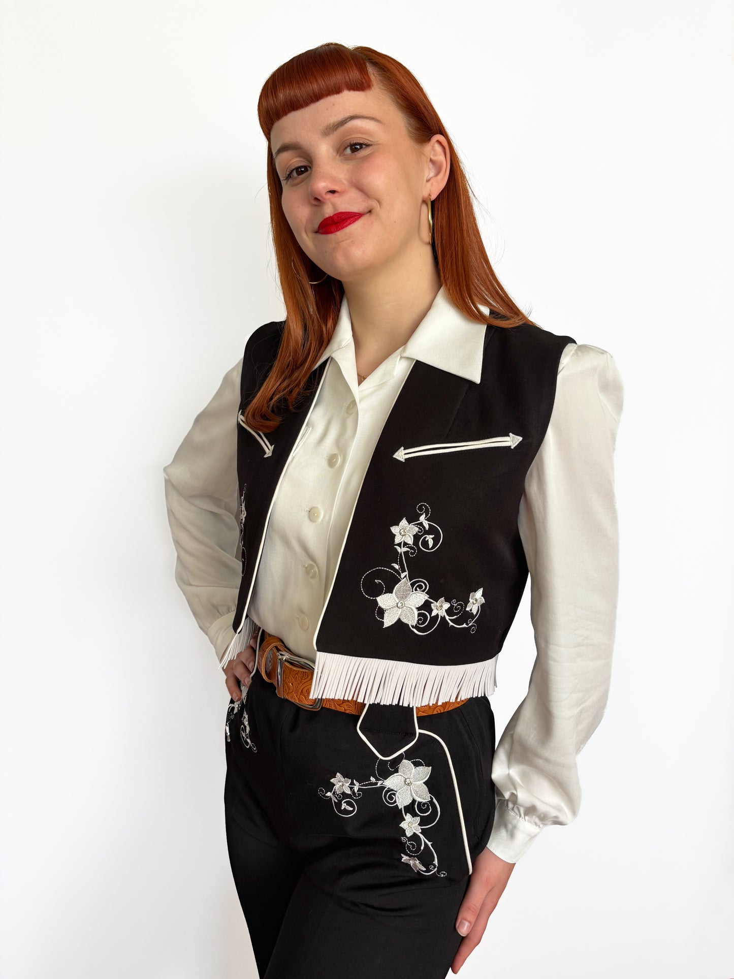 Lily-Mae Embroidered 1940s Western Slacks Black - Made to Order