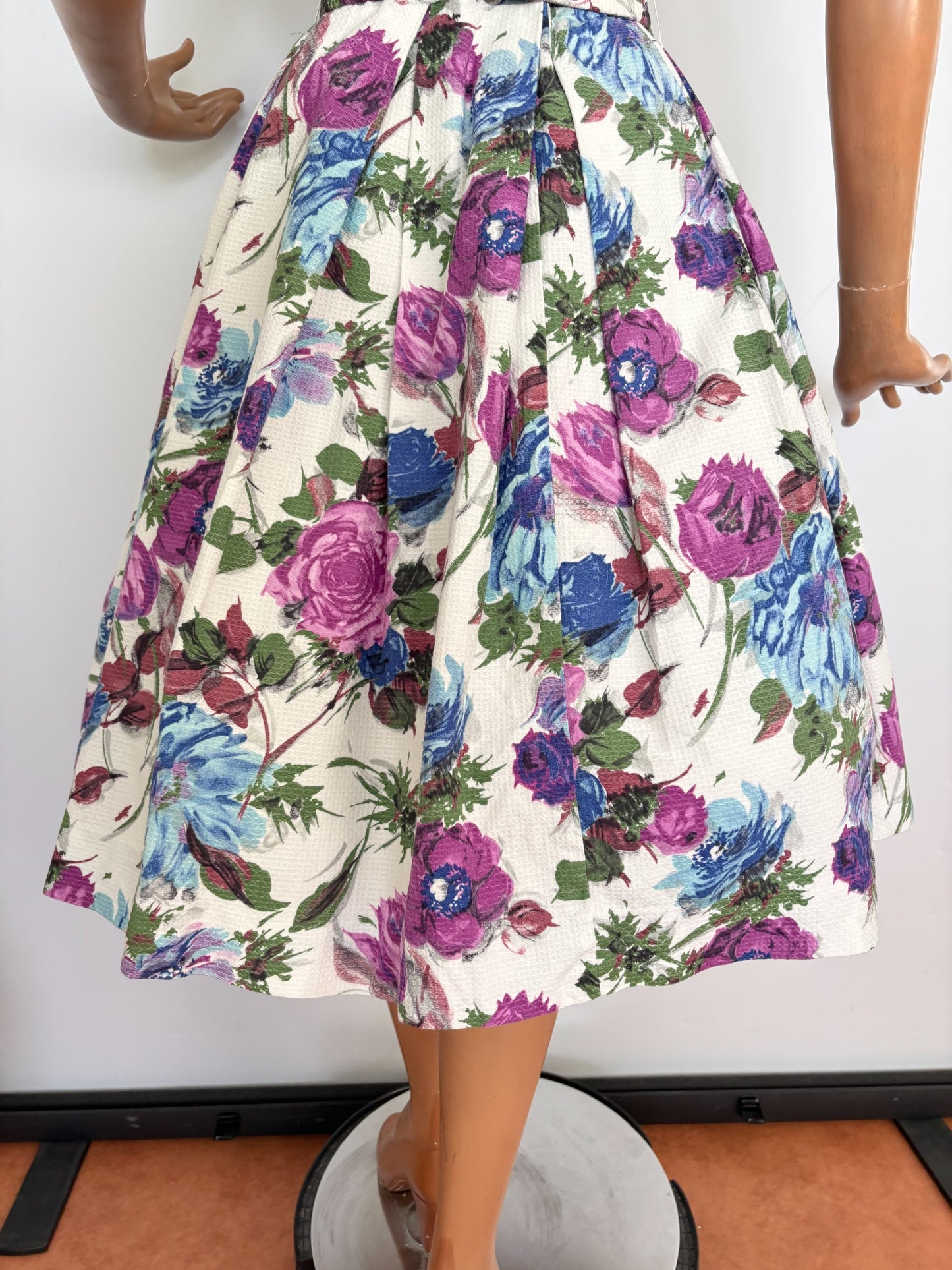 M | 1950s/60s Floral Waffle Cotton Dress