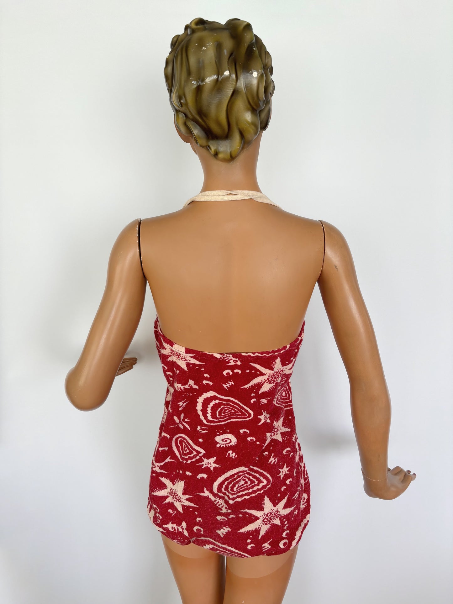 L | 1940s Novelty Print Swim Suit