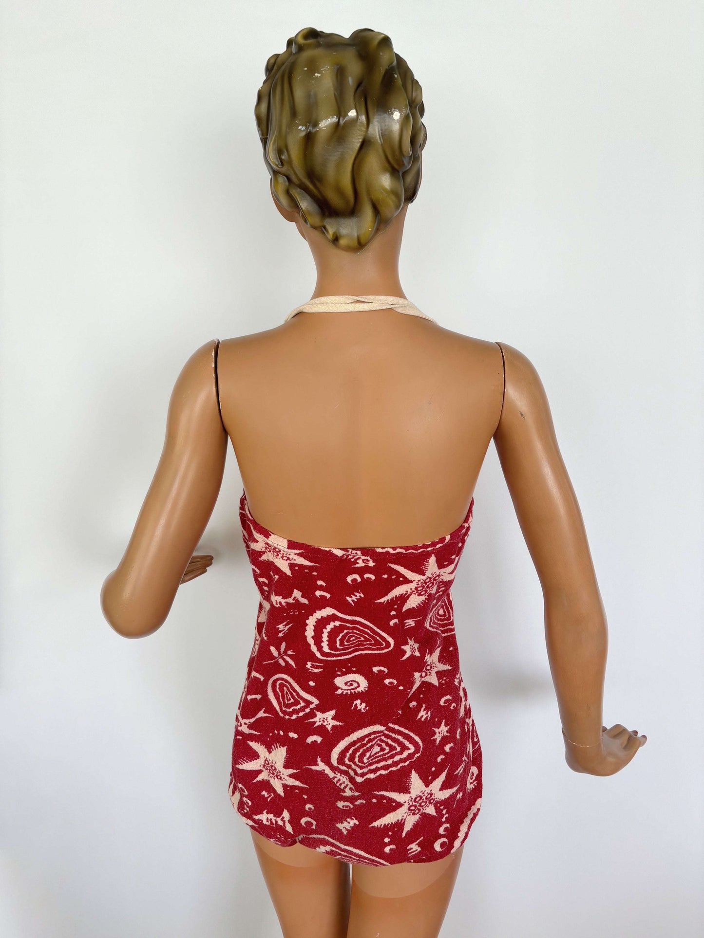 L | 1940s Novelty Print Swim Suit Lily Scarlet
