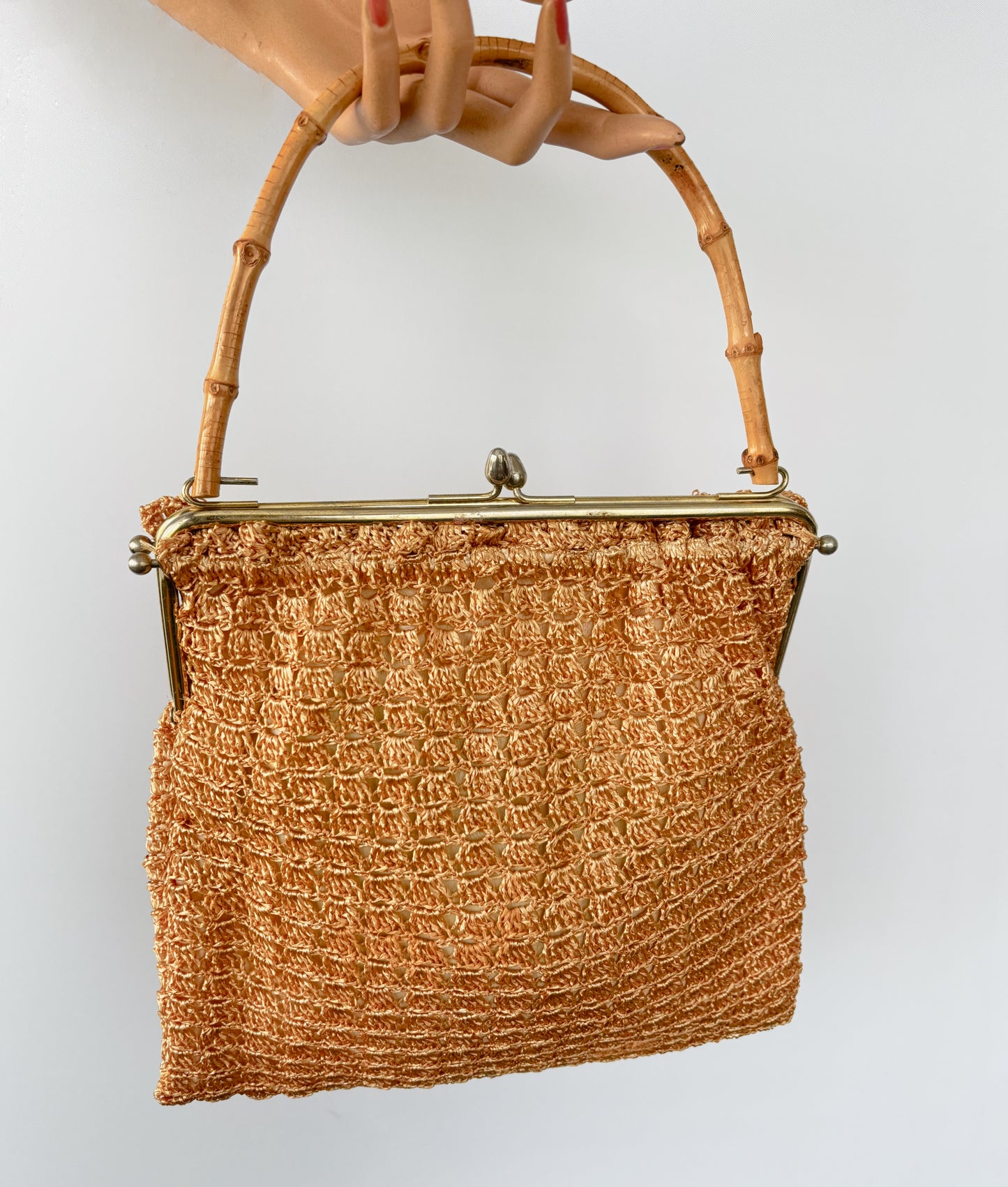 1950s/60s Raffia Bamboo Handle Handbag