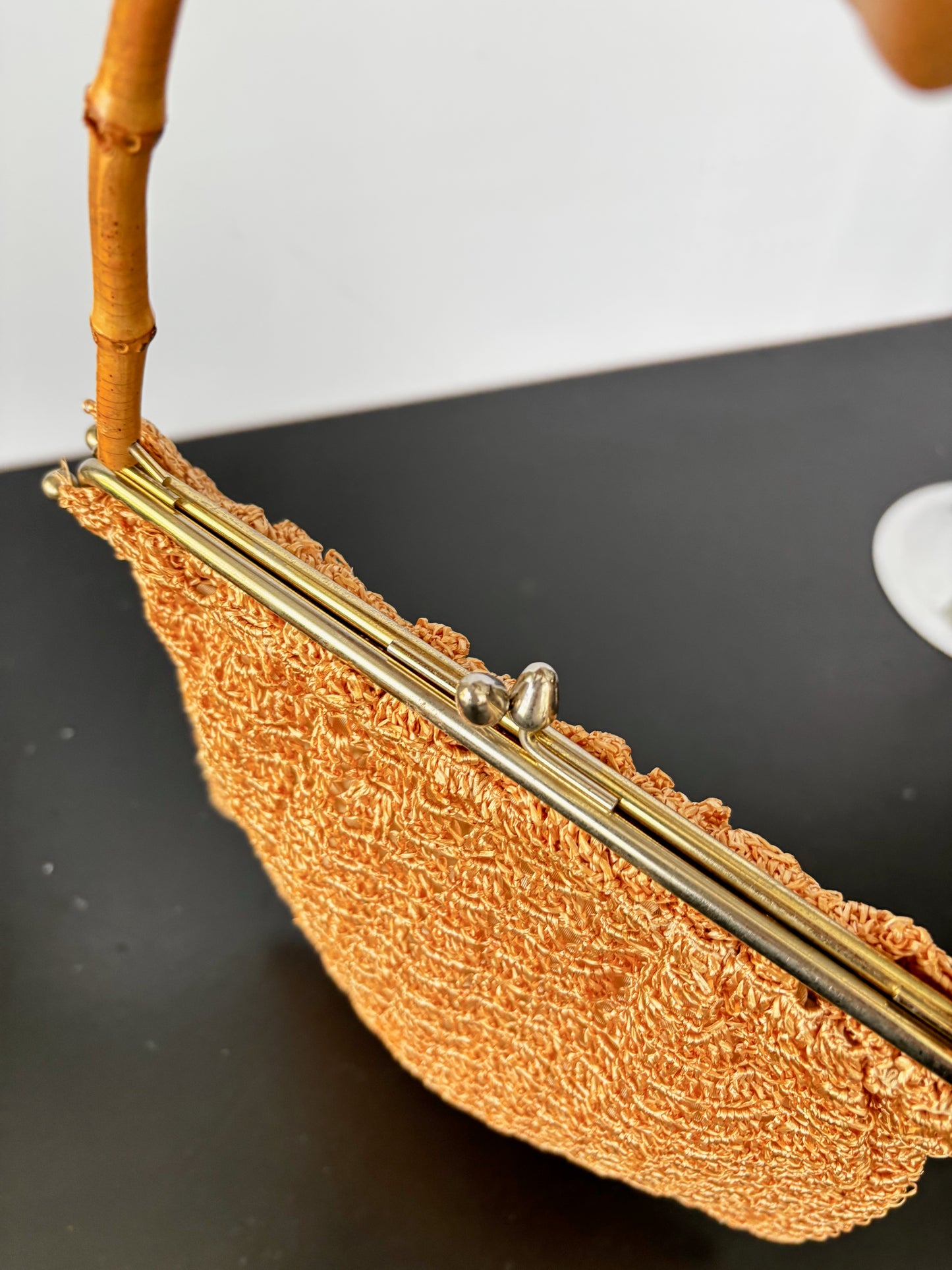 1950s/60s Raffia Bamboo Handle Handbag