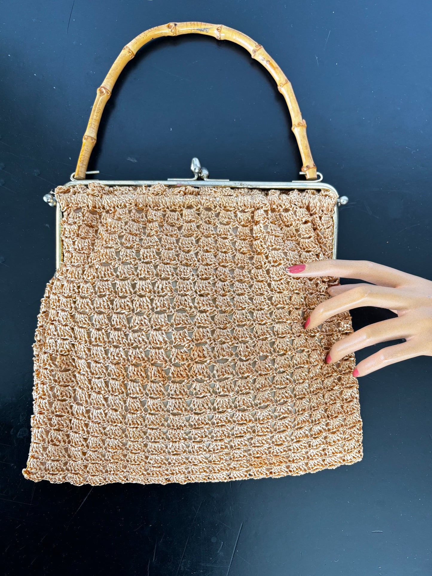 1950s/60s Raffia Bamboo Handle Handbag