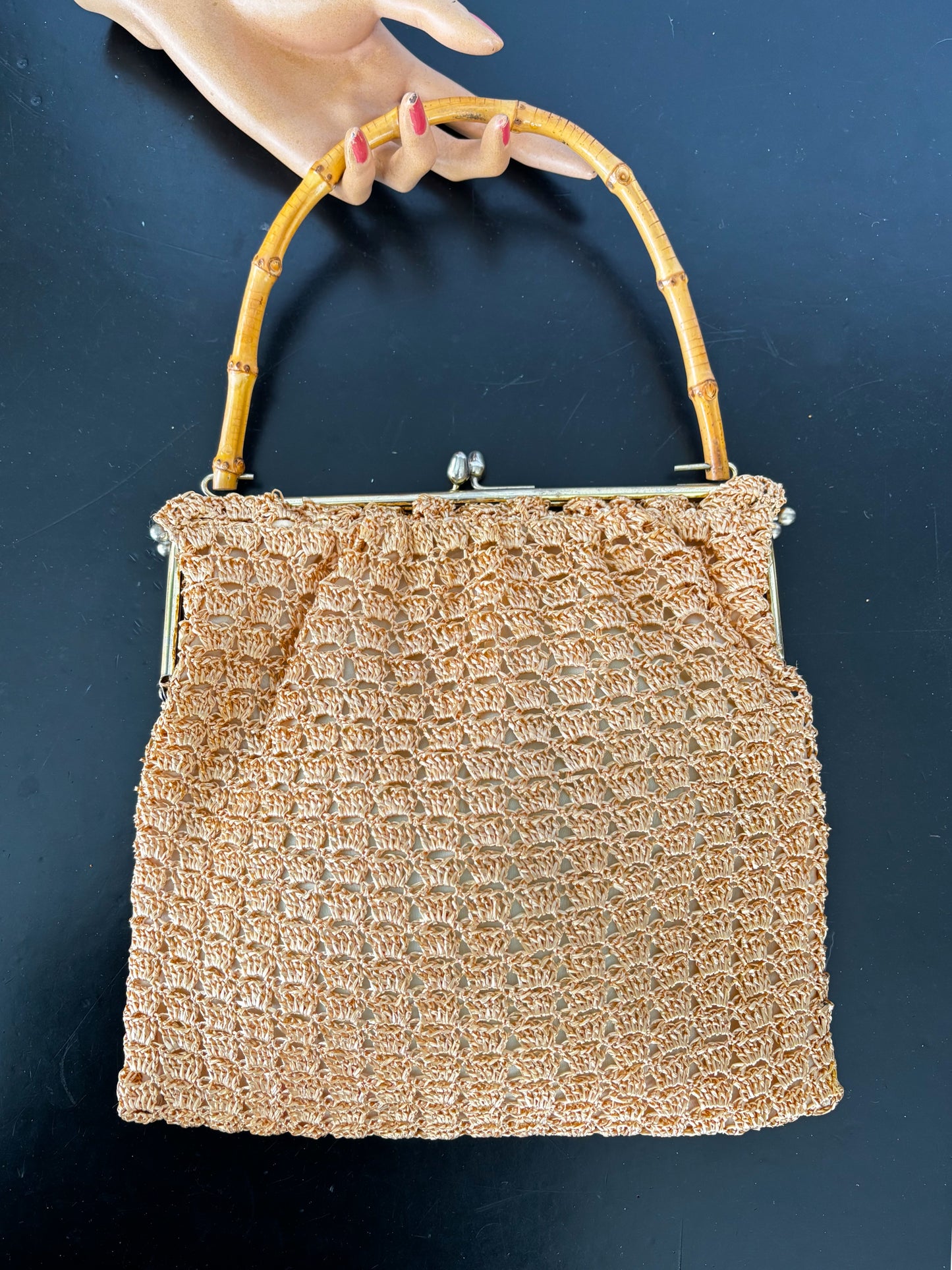 1950s/60s Raffia Bamboo Handle Handbag