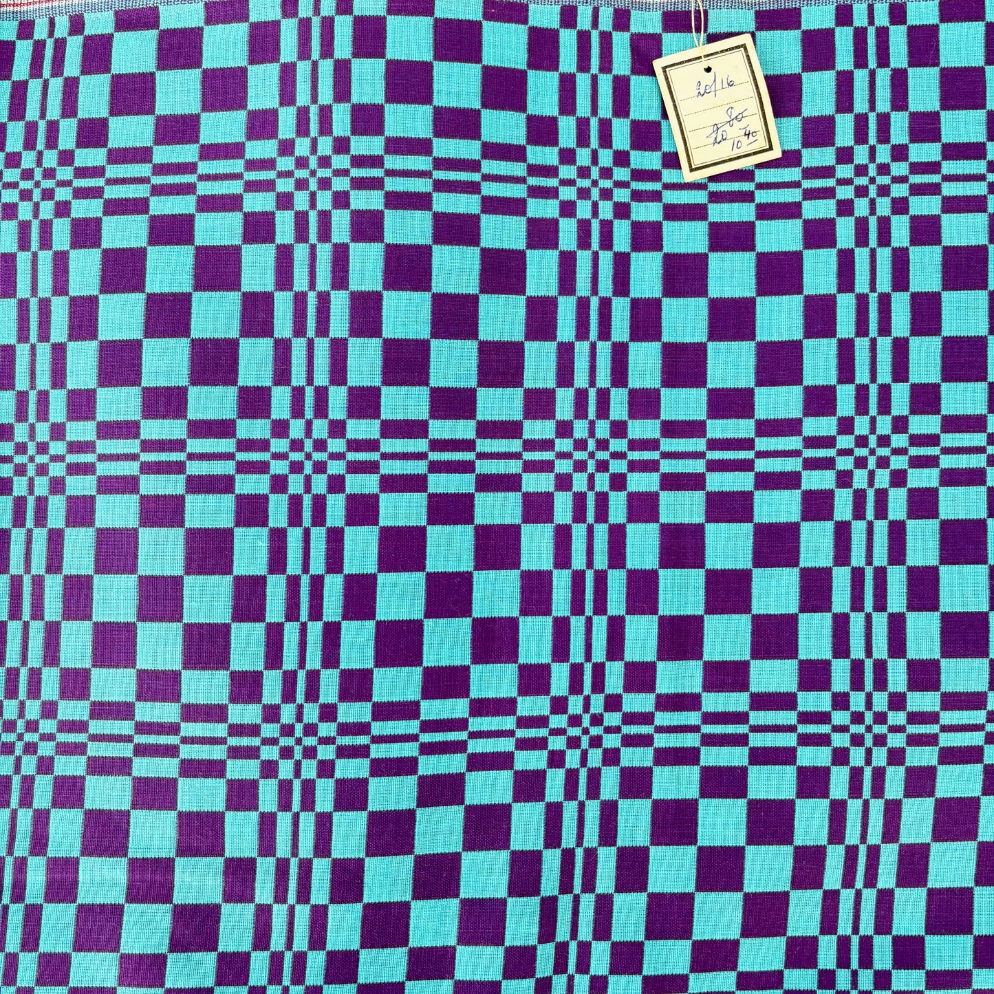 4m 1960s Psychedelic Op Art Fabric – Blue Purple Wool Blend Deadstock