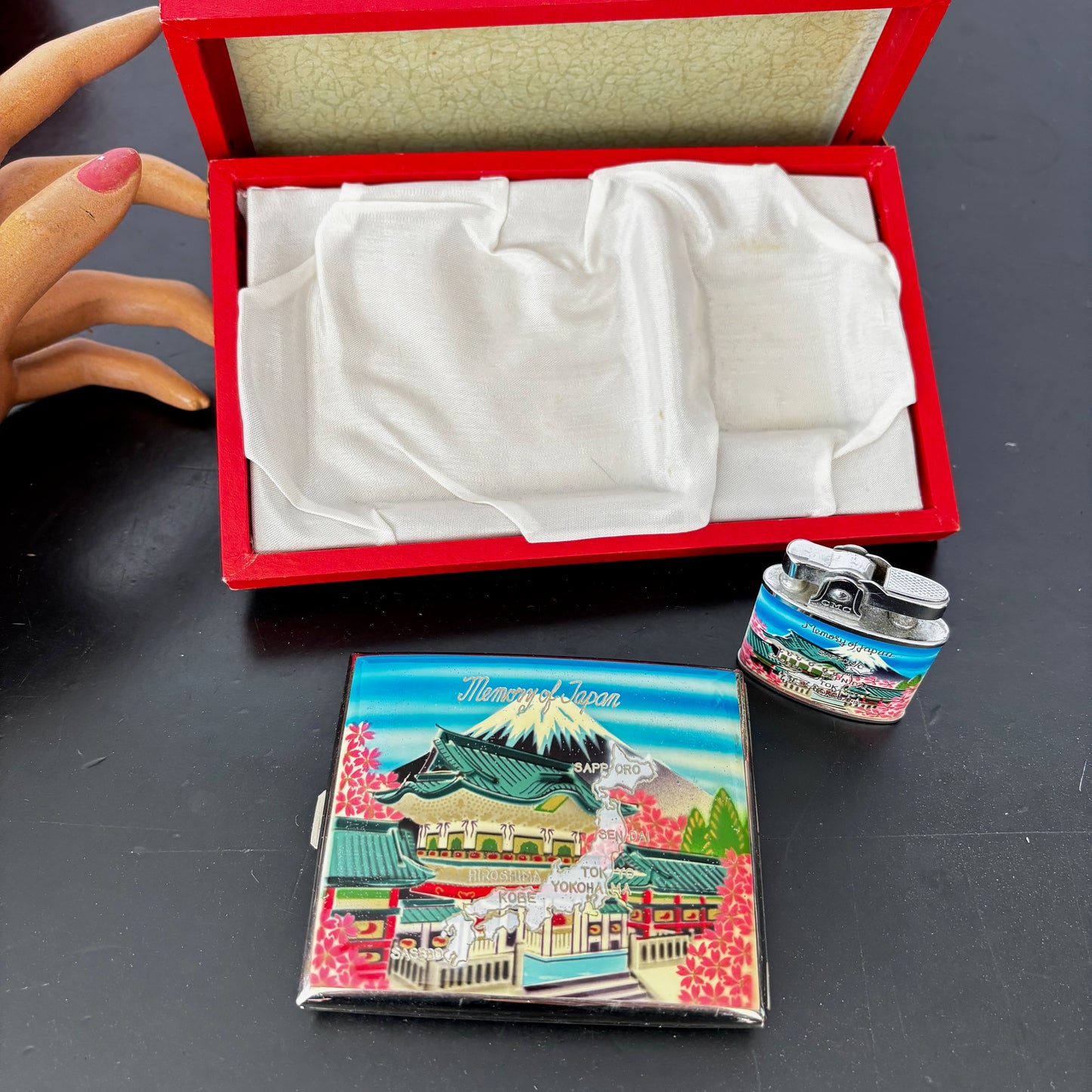 1950s Souvenir Enamel Cigarette Case and Lighter