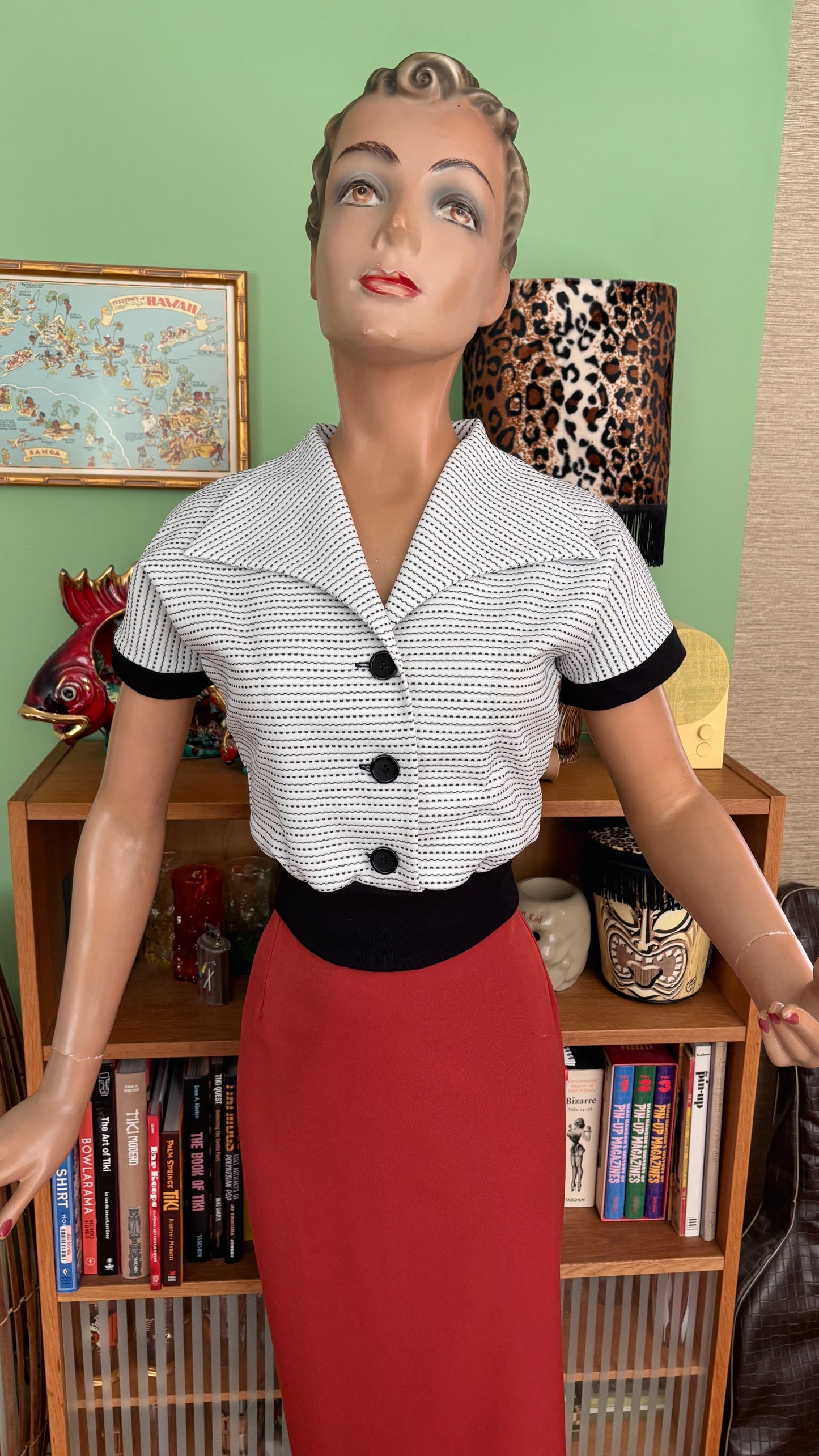 Jane 1950s Black And White Tricot Top