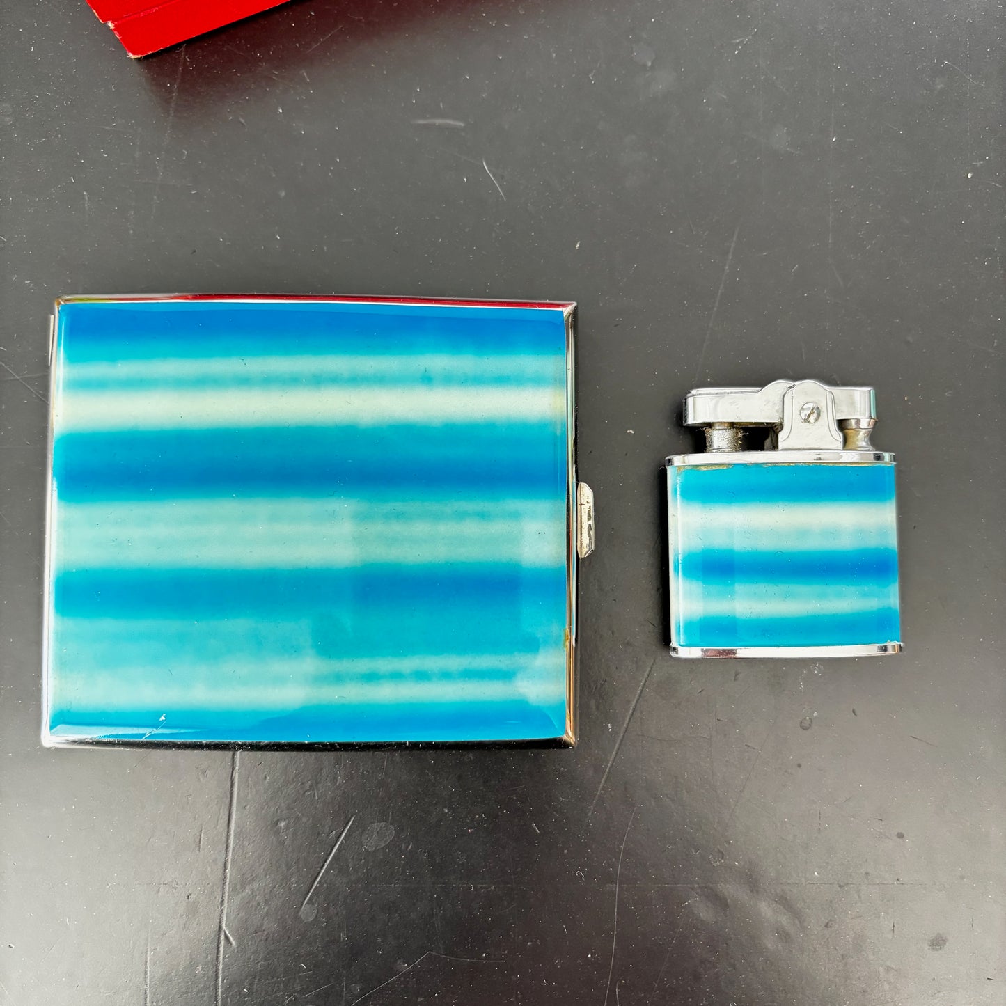 1950s Souvenir Enamel Cigarette Case and Lighter