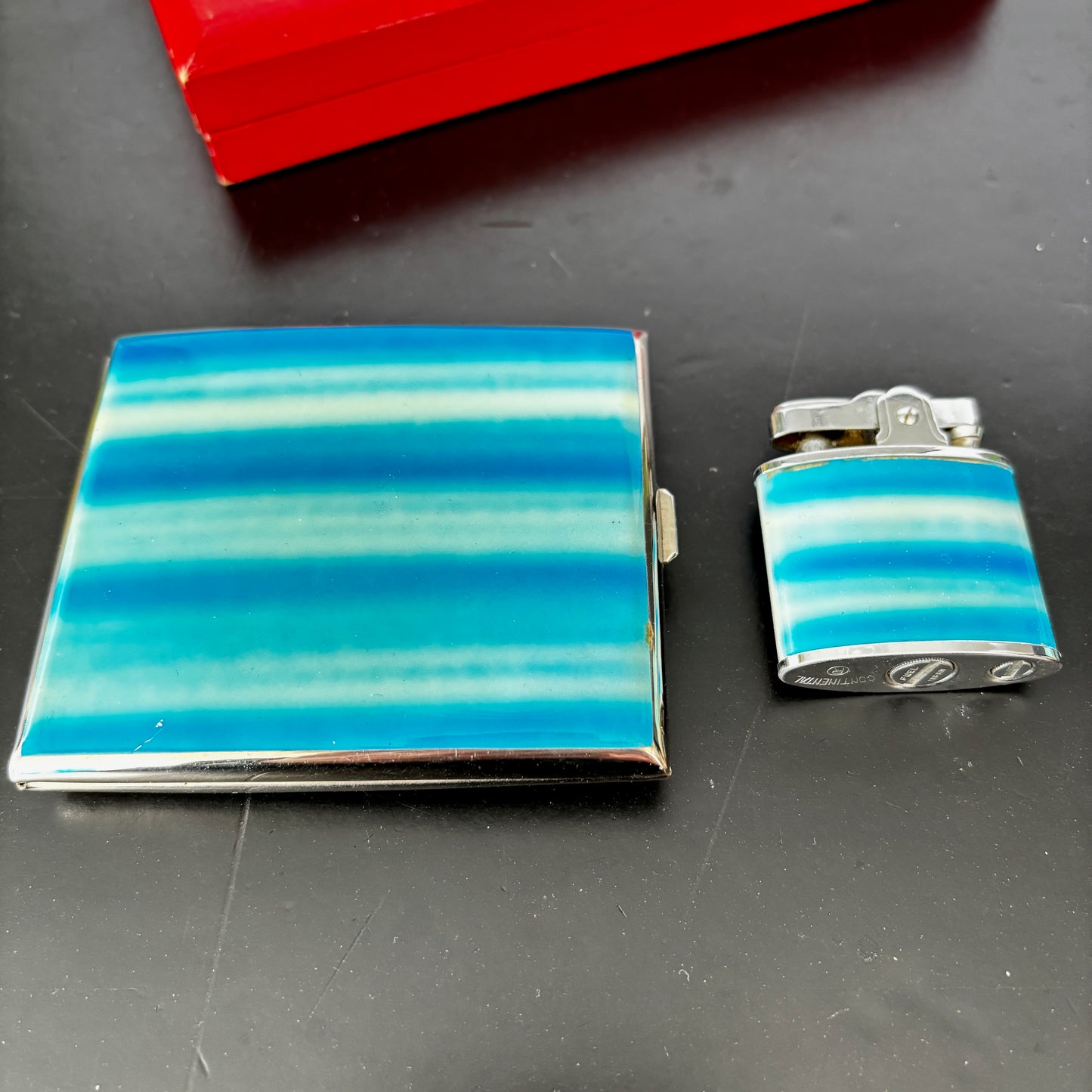 1950s Souvenir Enamel Cigarette Case and Lighter