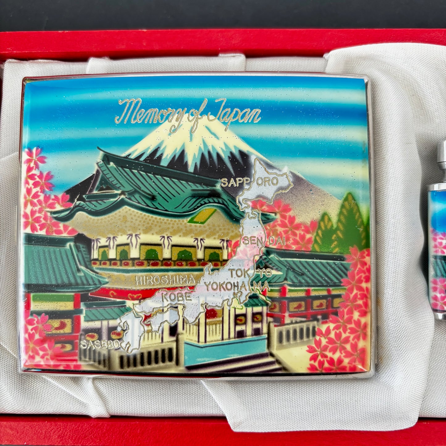 1950s Souvenir Enamel Cigarette Case and Lighter