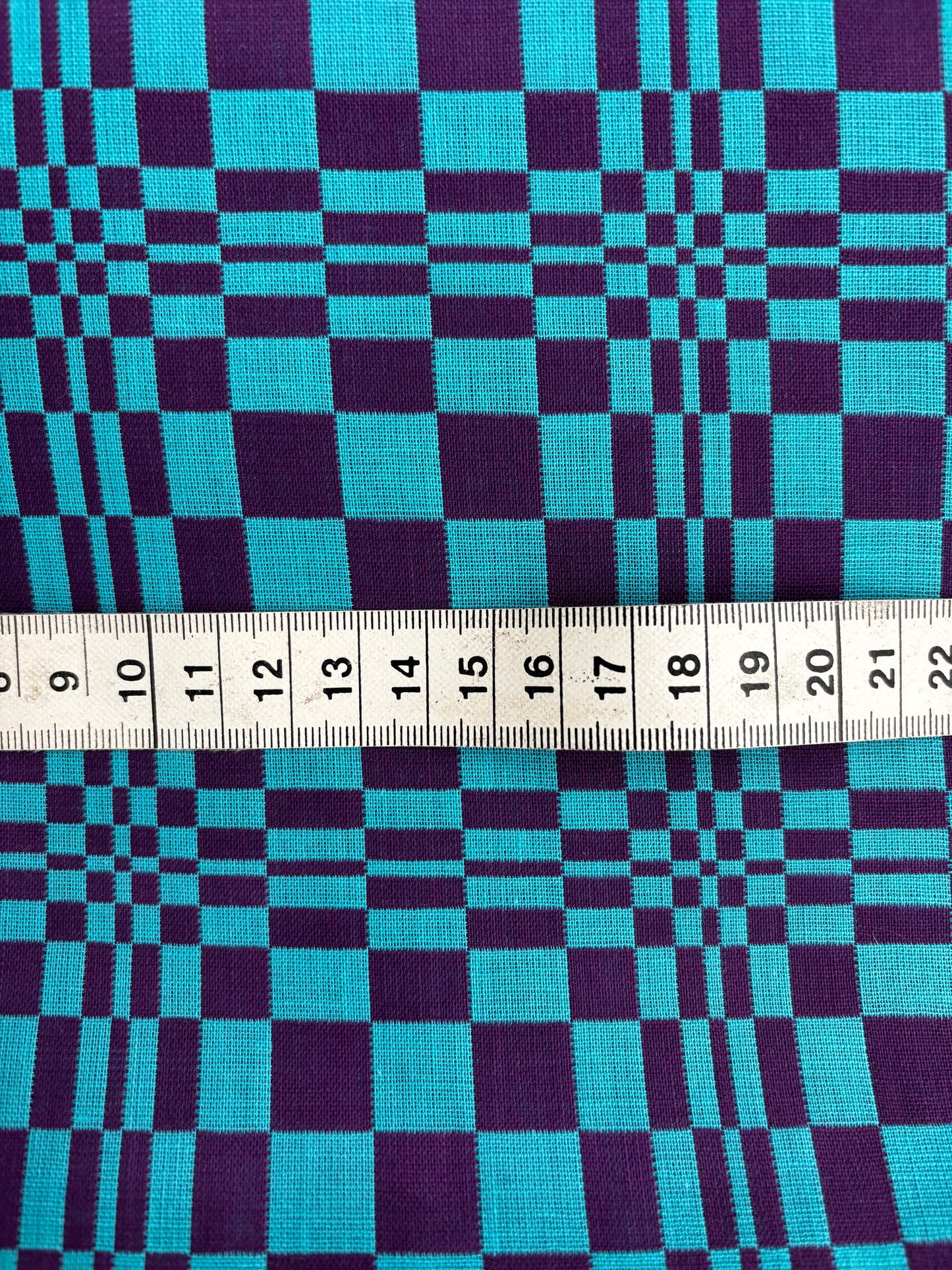 4m 1960s Psychedelic Op Art Fabric – Blue Purple Wool Blend Deadstock