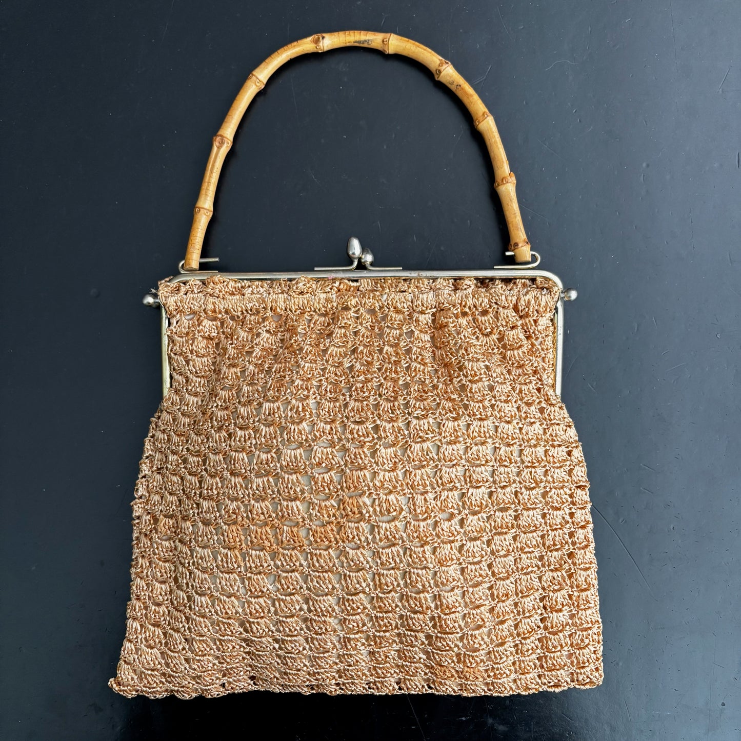1950s/60s Raffia Bamboo Handle Handbag
