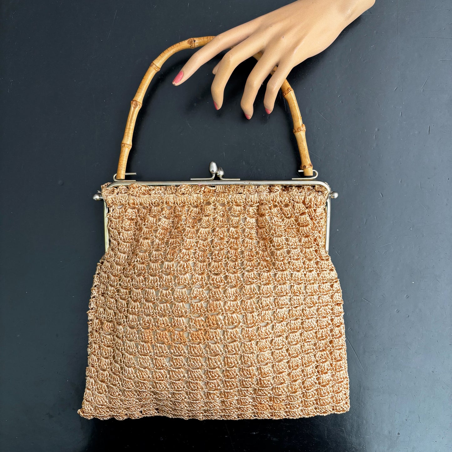 1950s/60s Raffia Bamboo Handle Handbag