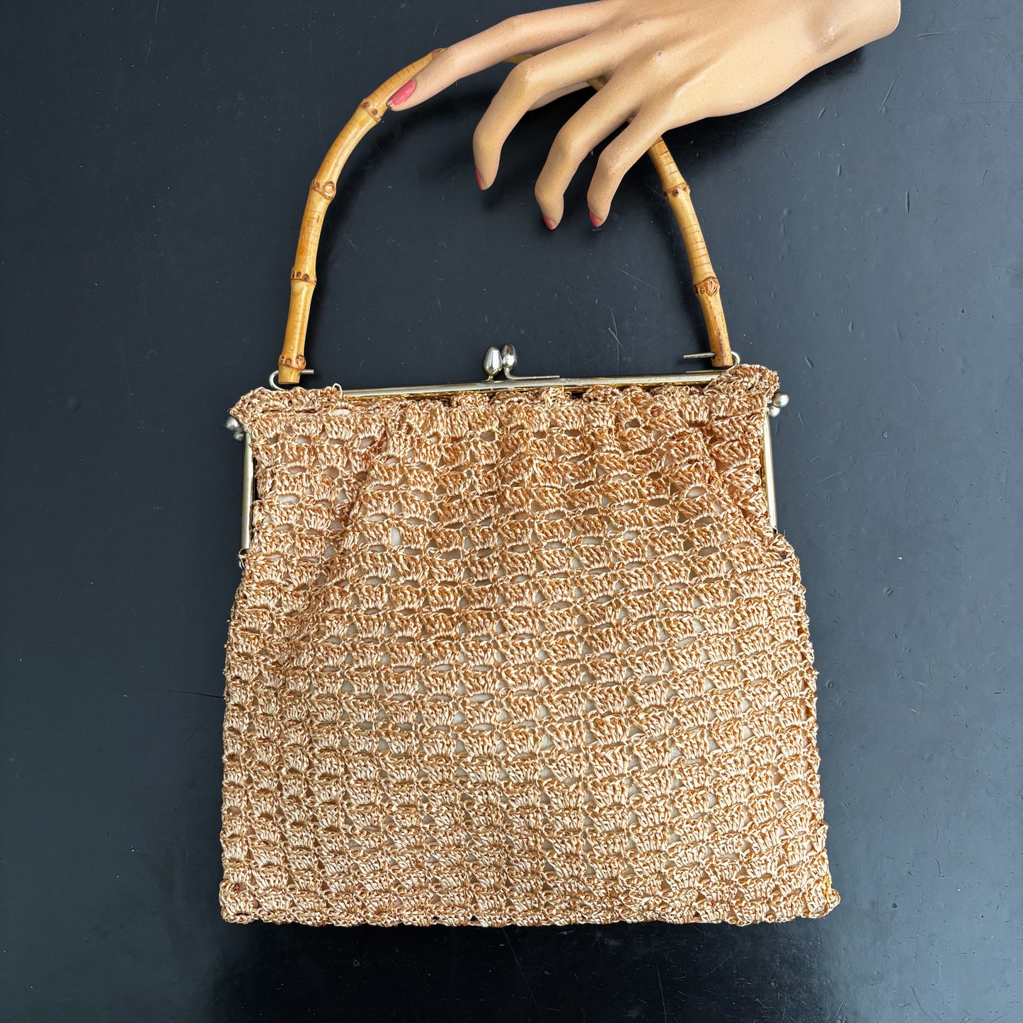 1950s/60s Raffia Bamboo Handle Handbag