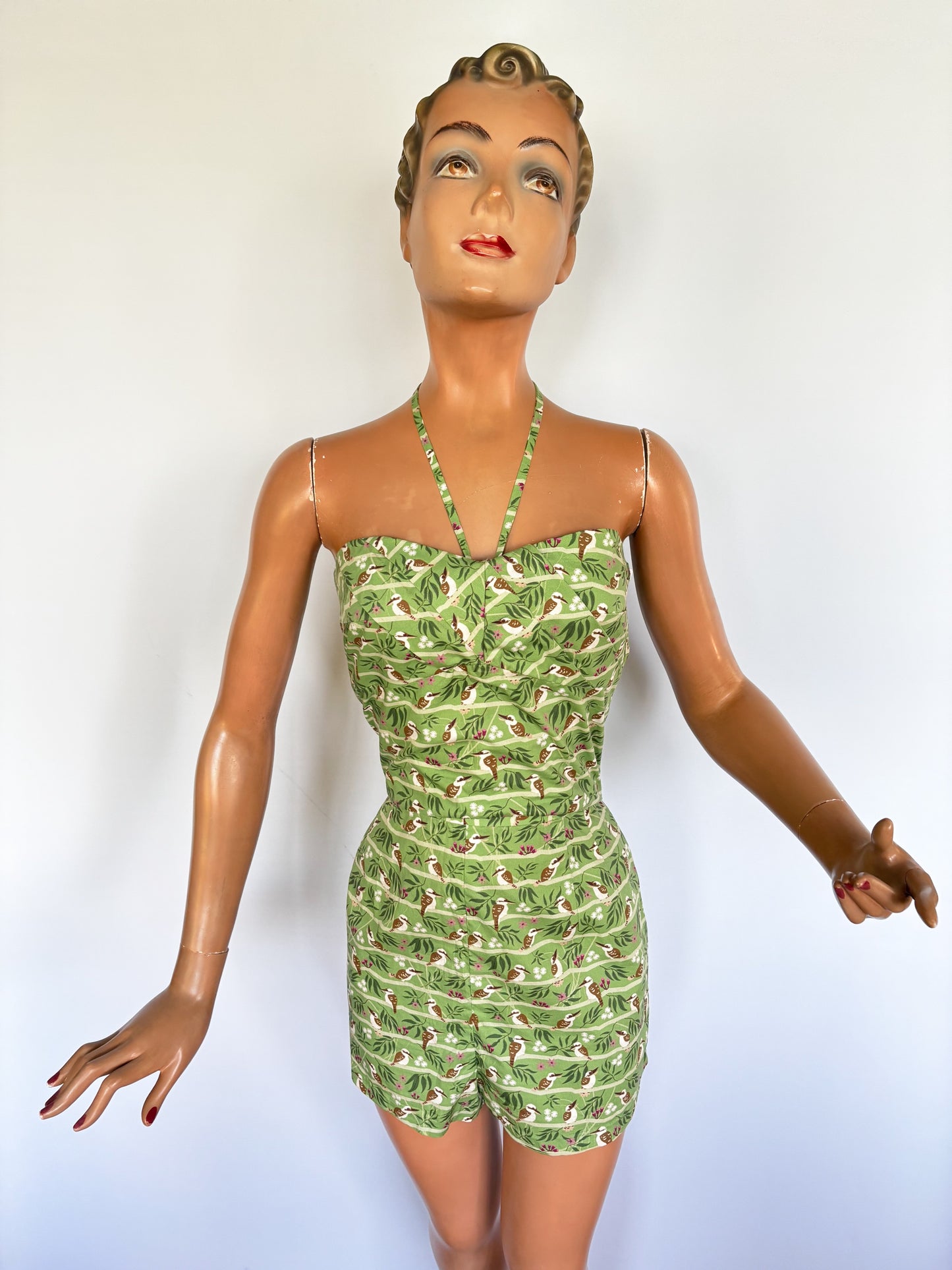 1940s Style Beach Set / Playsuit Kookaburra Print Novelty Print Top | XS/S