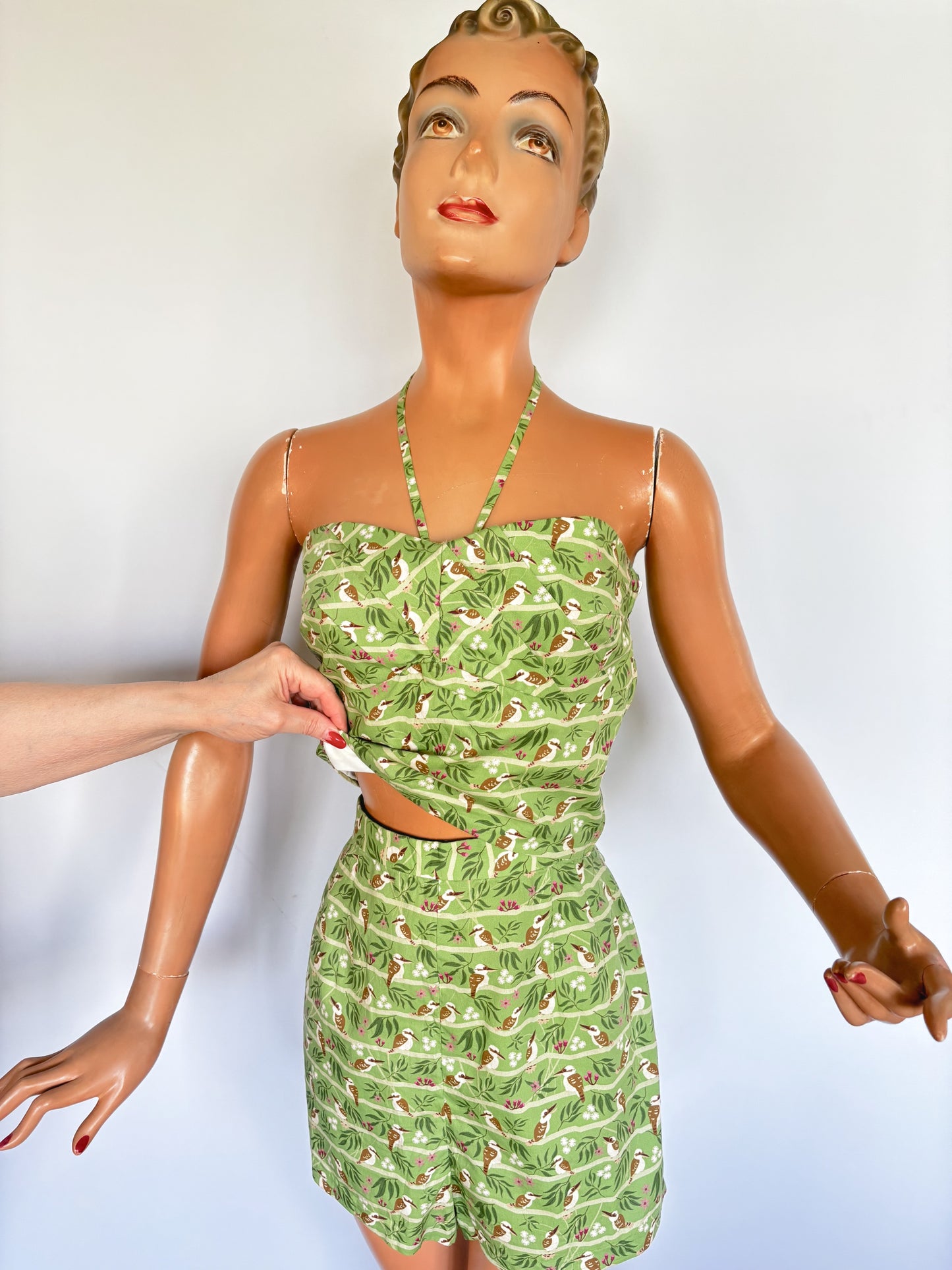 1940s Style Beach Set / Playsuit Kookaburra Print Novelty Print Top | XS/S