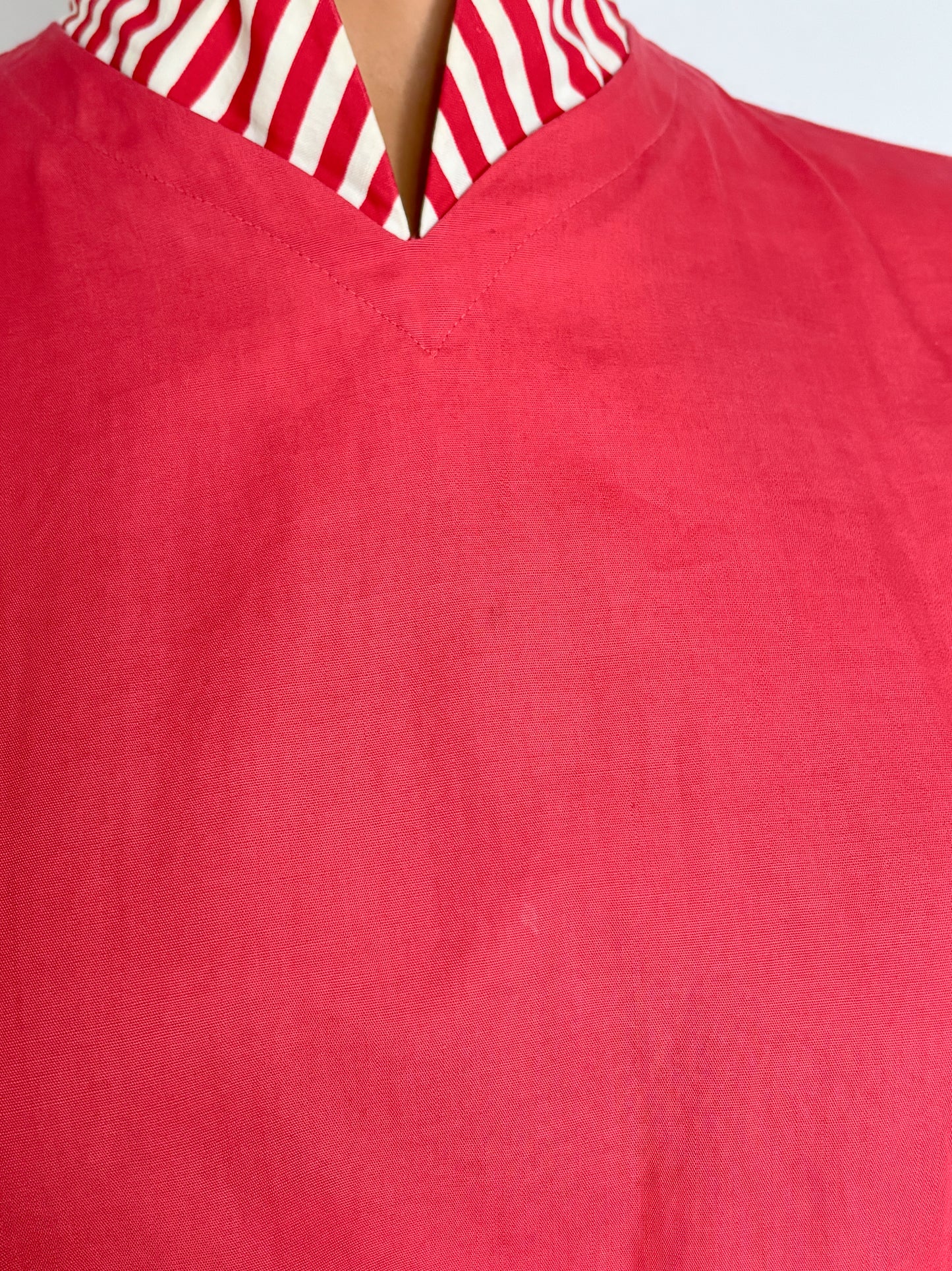 S/M | 1940s/50s Raspberry Cotton Day Dress With Striped Trim