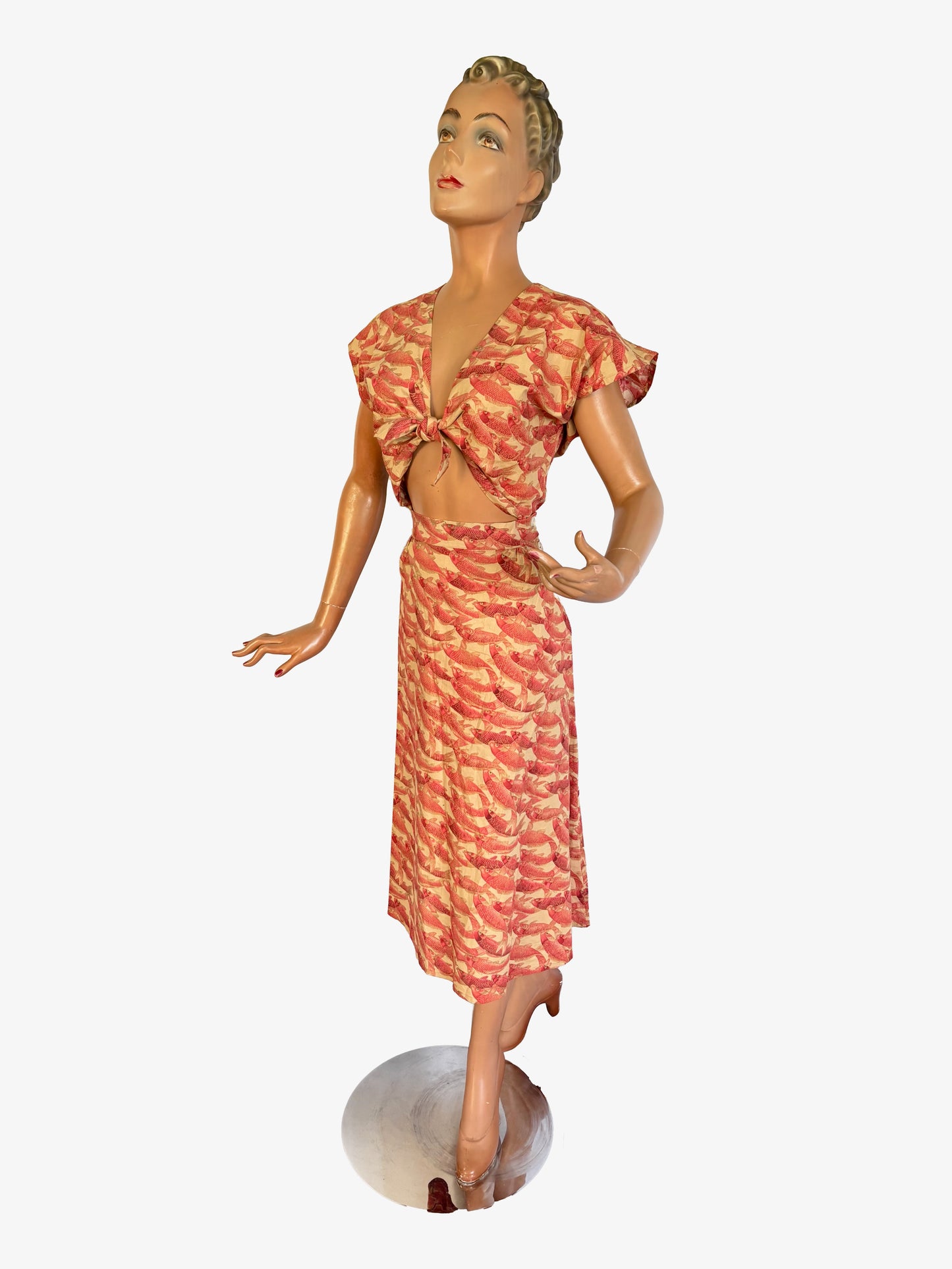 1950s Style Koi Carp Novelty Print Dress | Small