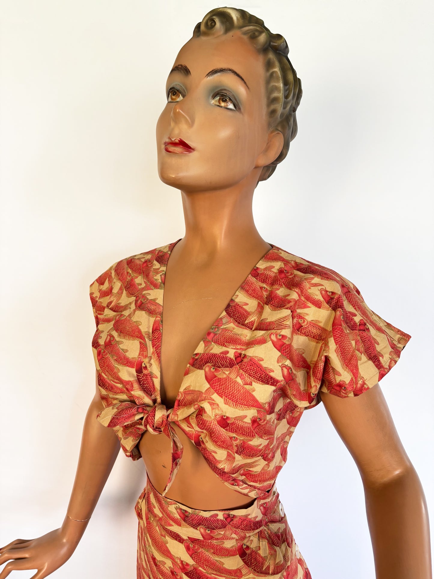 1950s Style Koi Carp Novelty Print Dress | Small