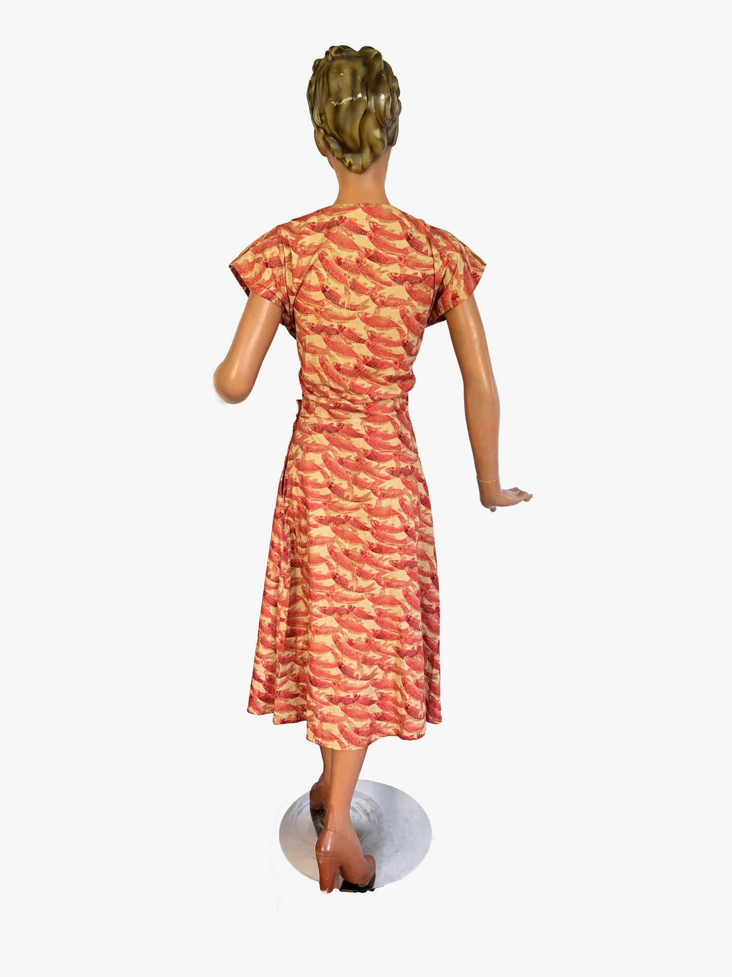 1950s Style Koi Carp Novelty Print Dress | Small