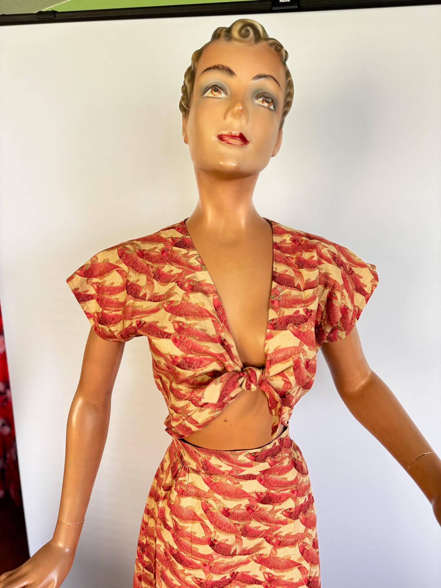1950s Style Koi Carp Novelty Print Dress | Small