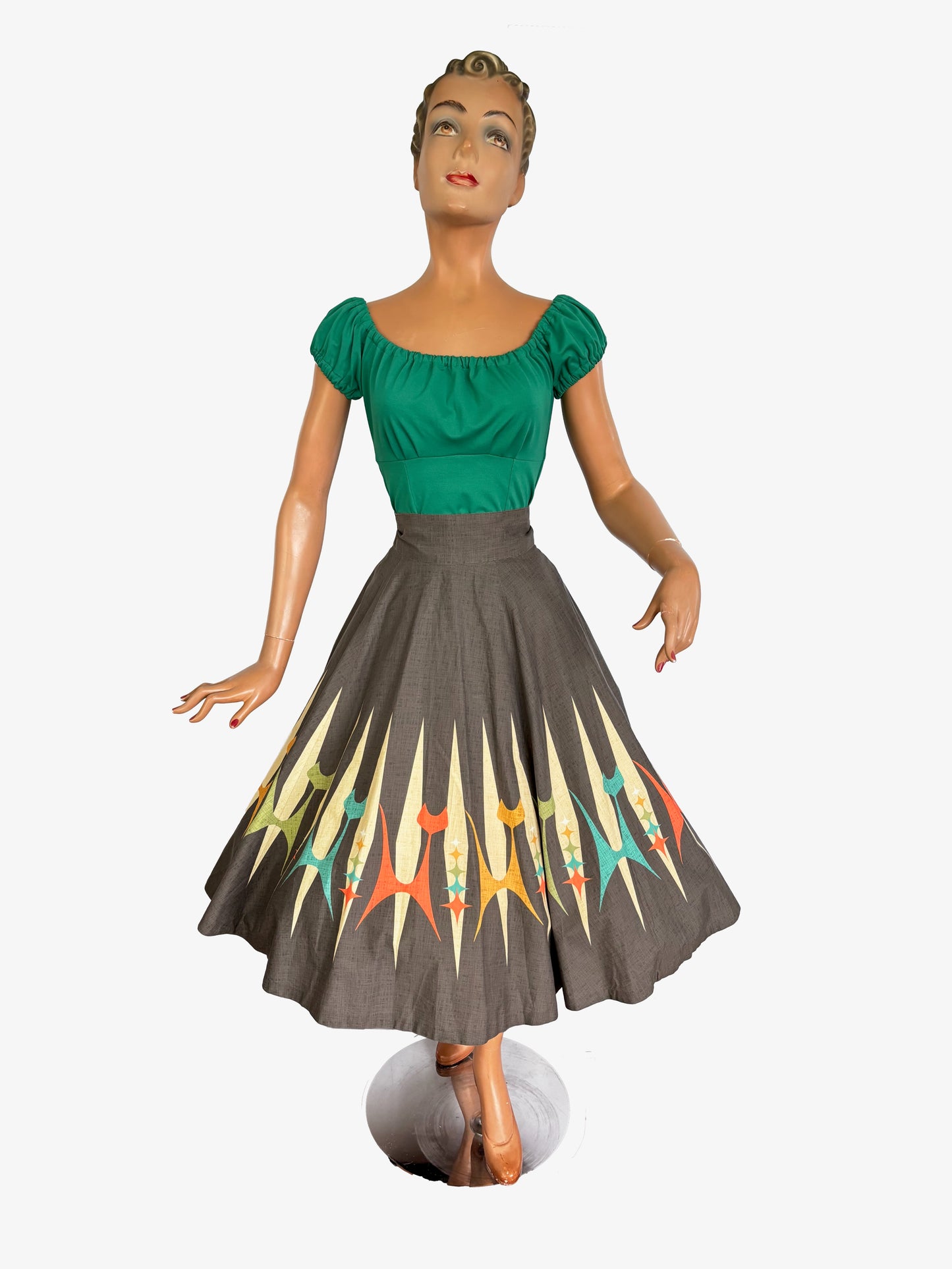 Atomic Cat Skirt – Retro 50s Full Circle Cotton Rockabilly Skirt