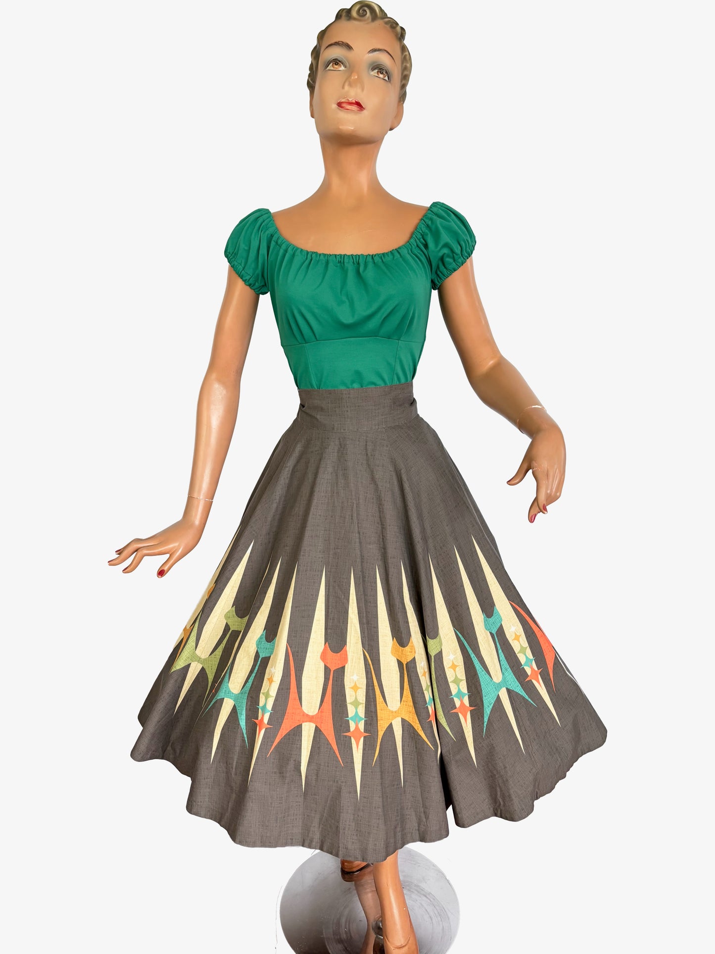 Atomic Cat Skirt – Retro 50s Full Circle Cotton Rockabilly Skirt