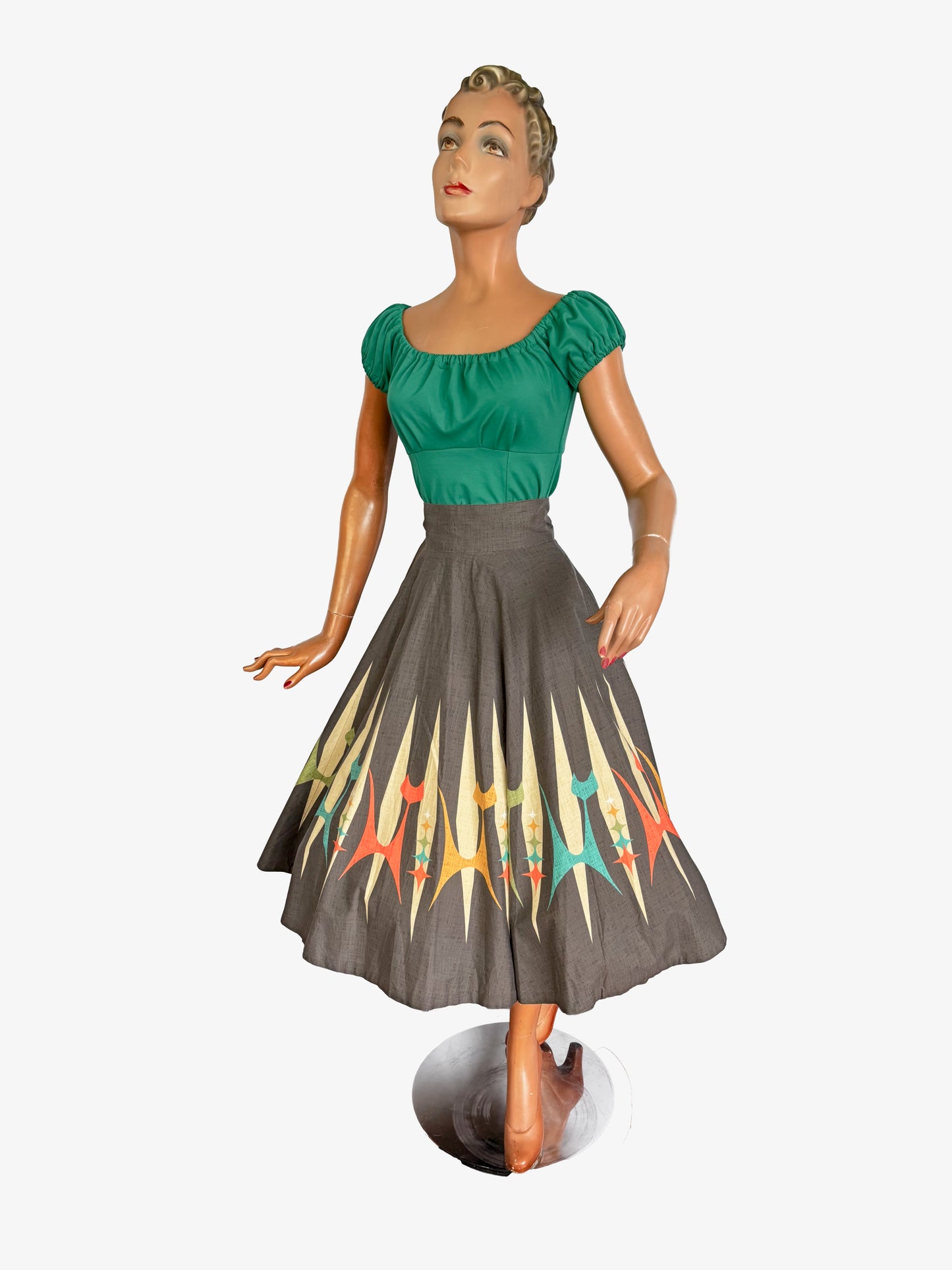 Atomic Cat Skirt – Retro 50s Full Circle Cotton Rockabilly Skirt