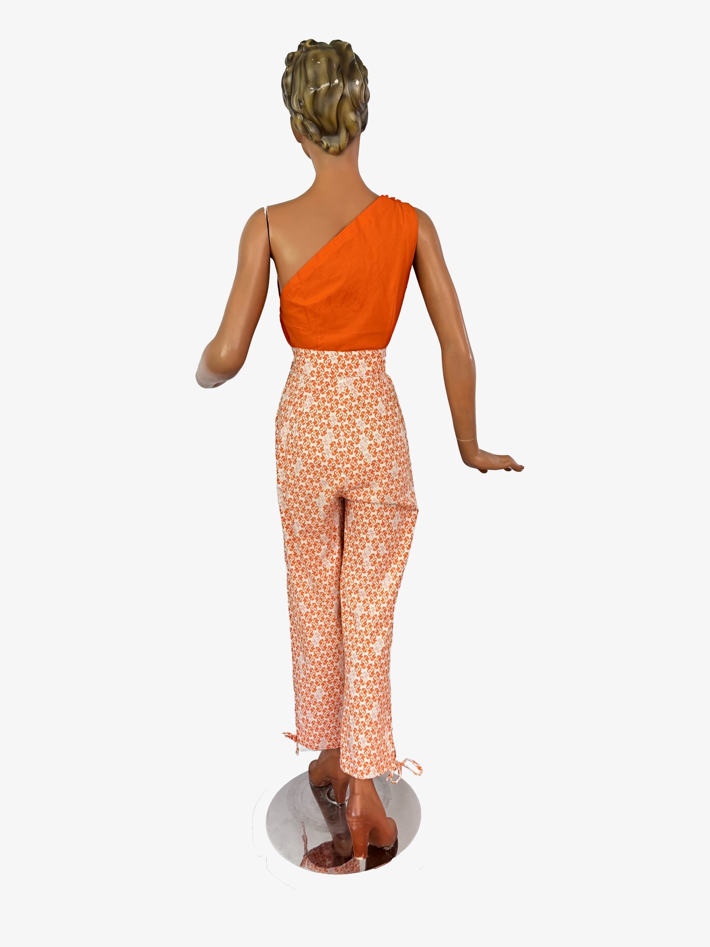 1950s Style Seahorse Print Capri Pants w. One Shoulder Top | XS/S
