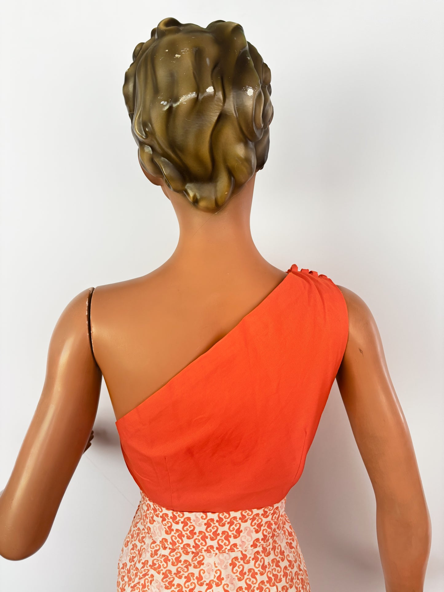 1950s Style Seahorse Print Capri Pants w. One Shoulder Top | XS/S