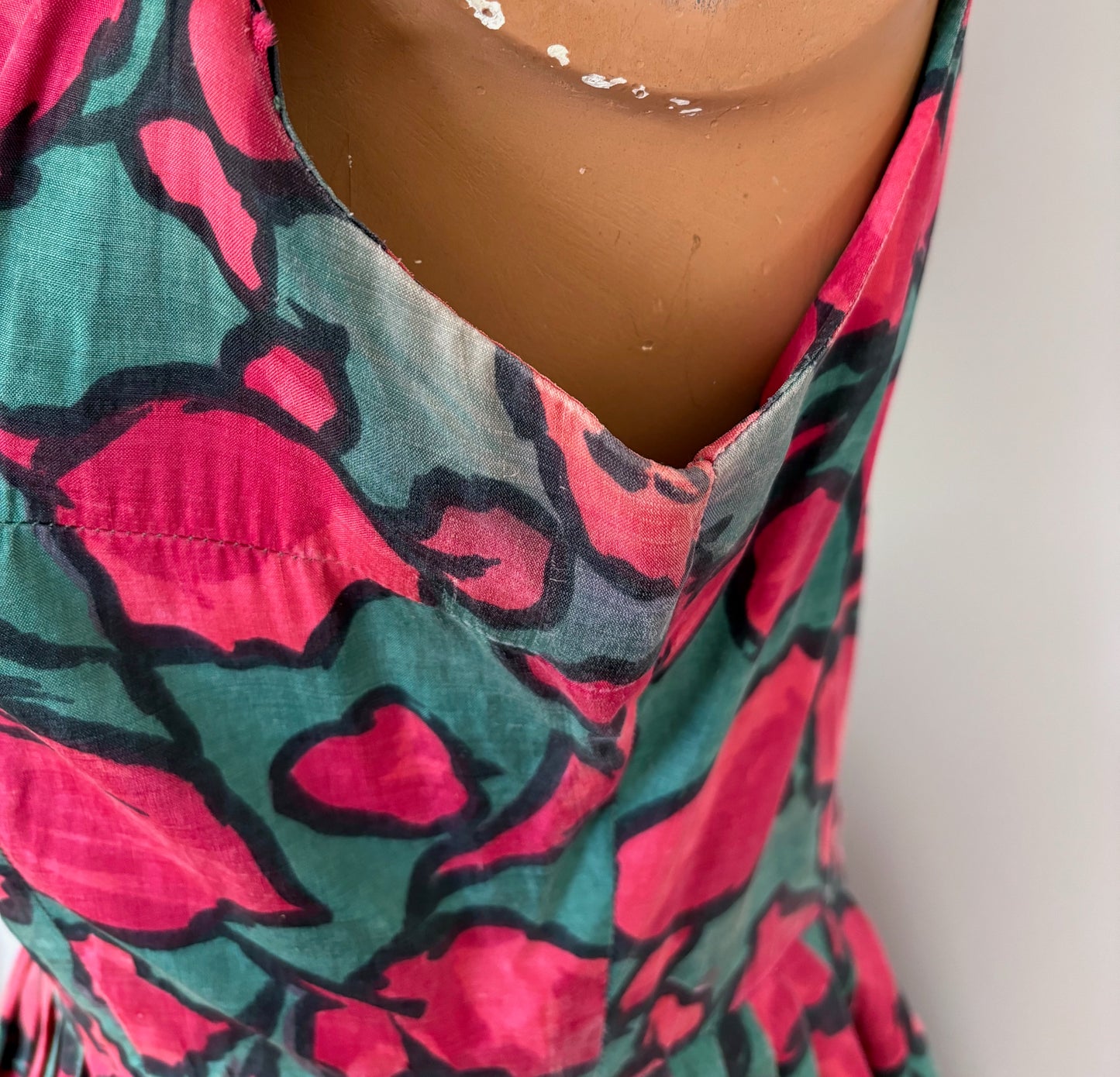 S/M | 1950s/60s Silk Abstract Flower Dress