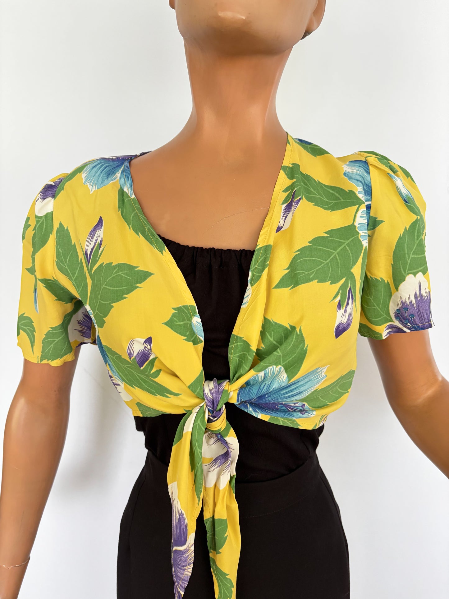 Vintage Hawaiian Tie-Front Bolero | S
