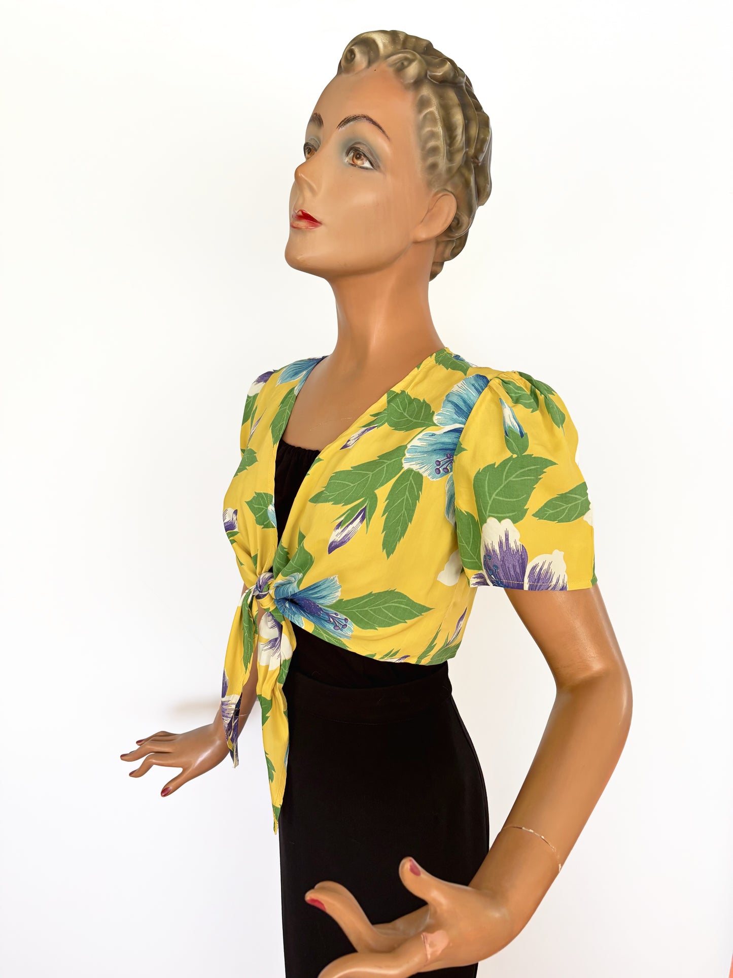 Vintage Hawaiian Tie-Front Bolero | S